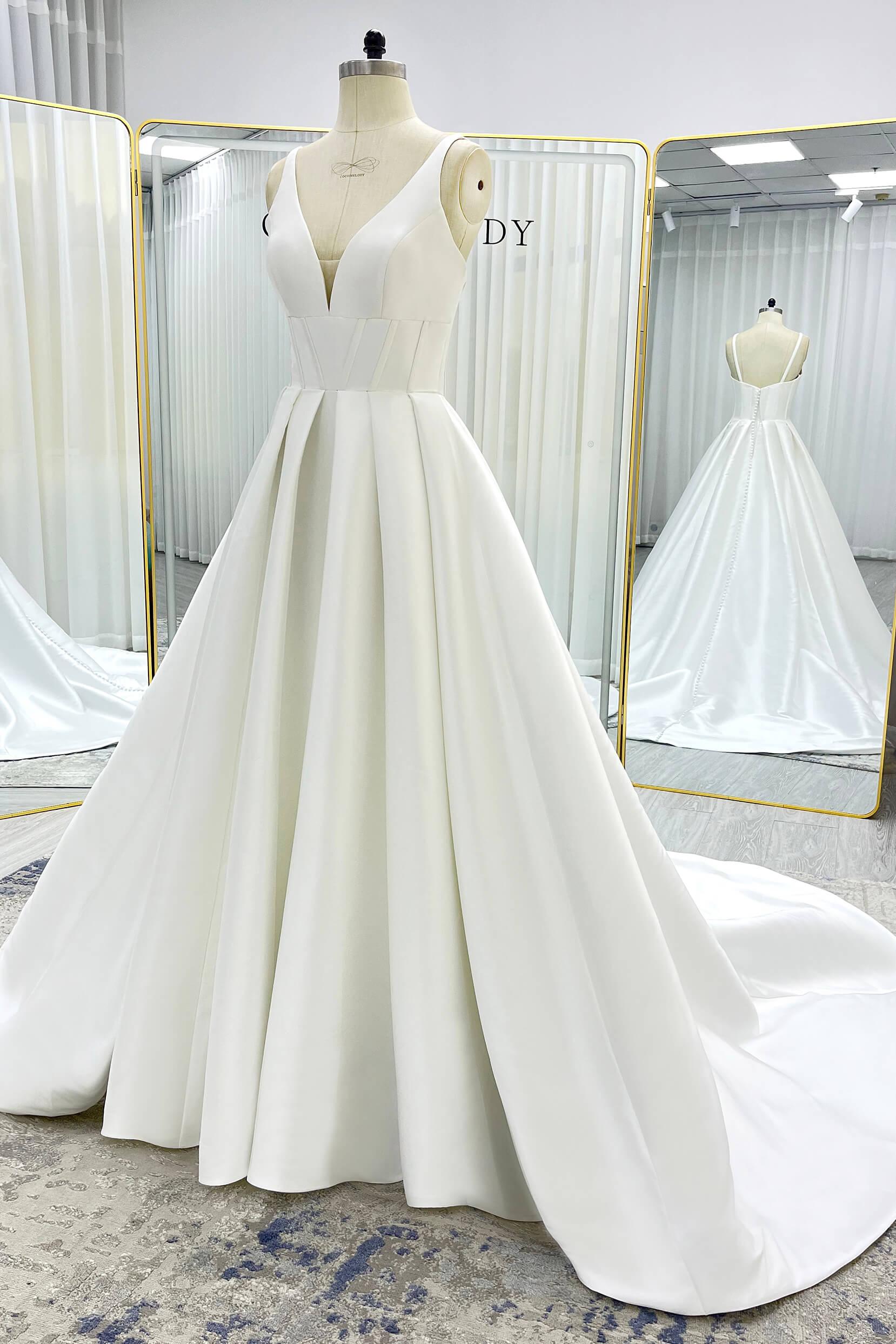 A-Line Court Train Mikado Wedding Dress CW3534 - COCOMELODY