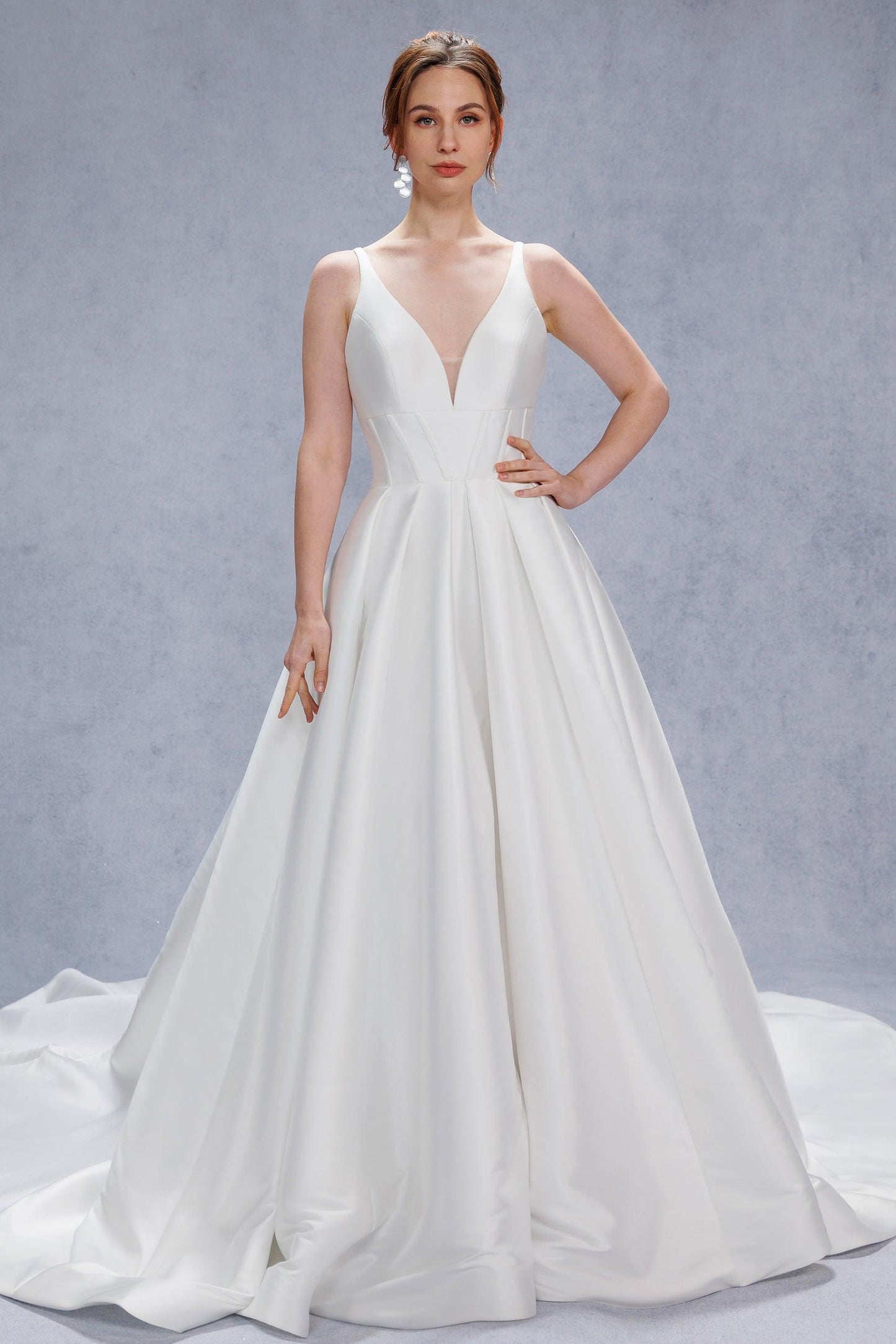 A-Line Court Train Mikado Wedding Dress CW3534 - COCOMELODY