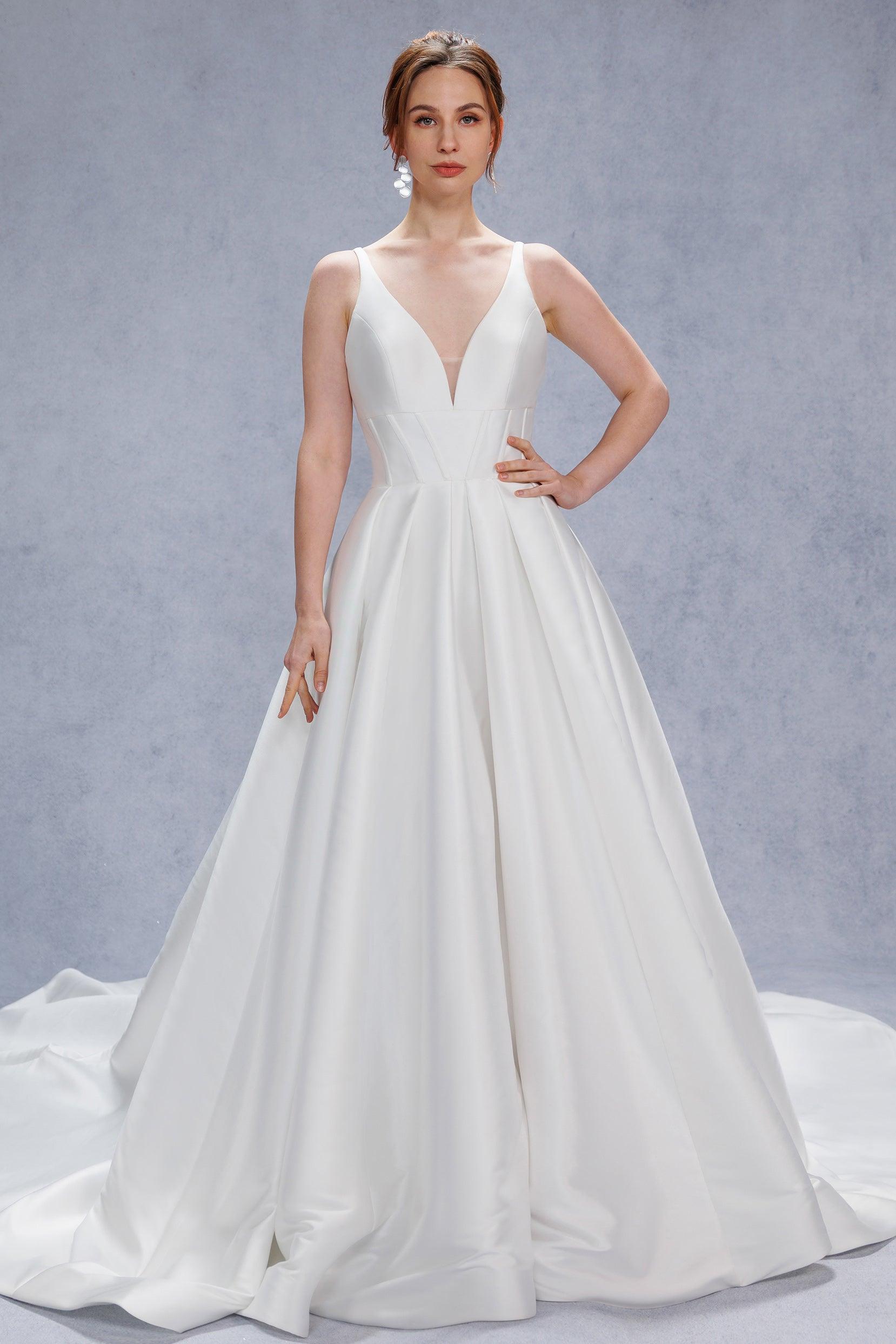 A-Line Court Train Mikado Wedding Dress CW3534 - COCOMELODY