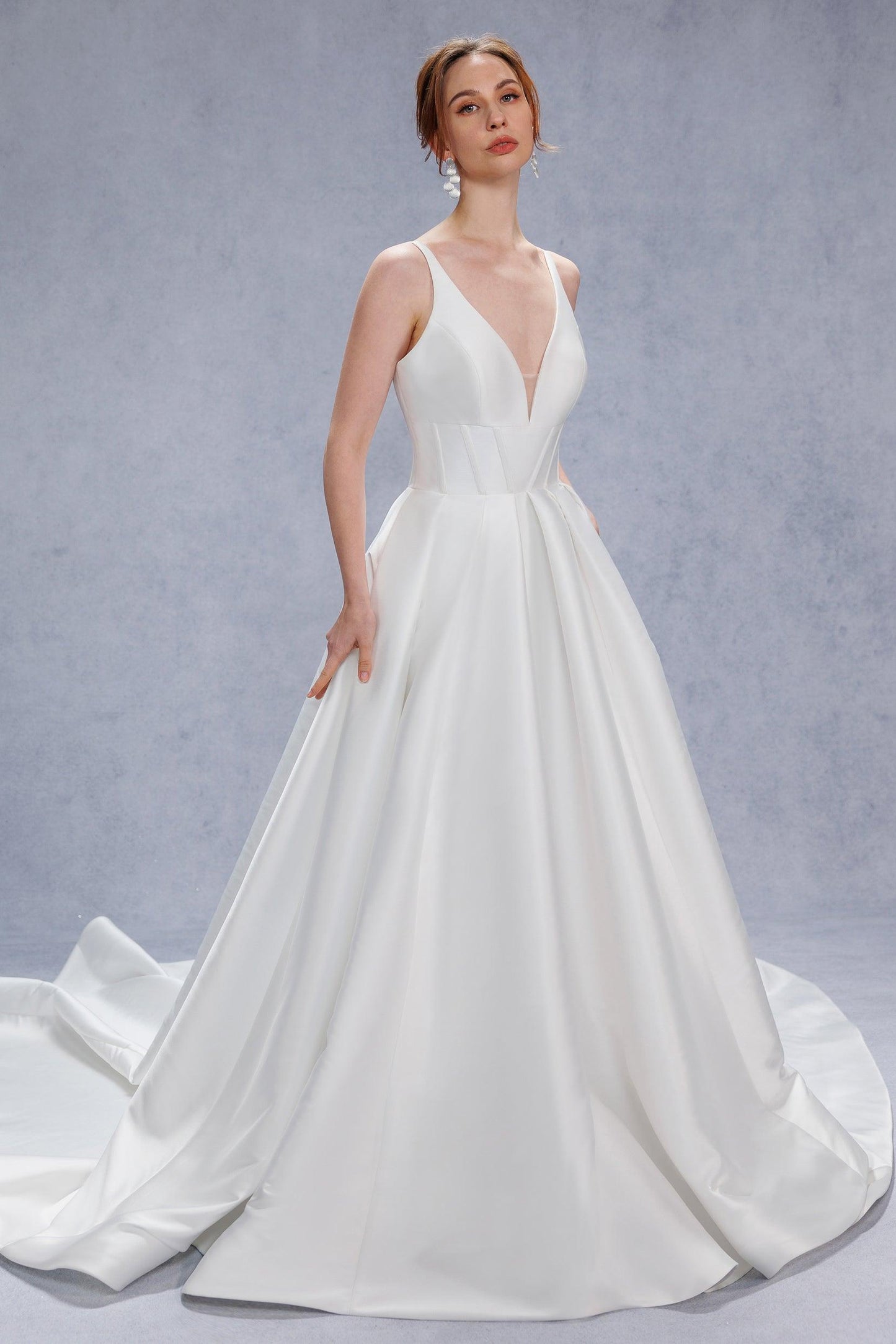 A-Line Court Train Mikado Wedding Dress CW3534 - COCOMELODY