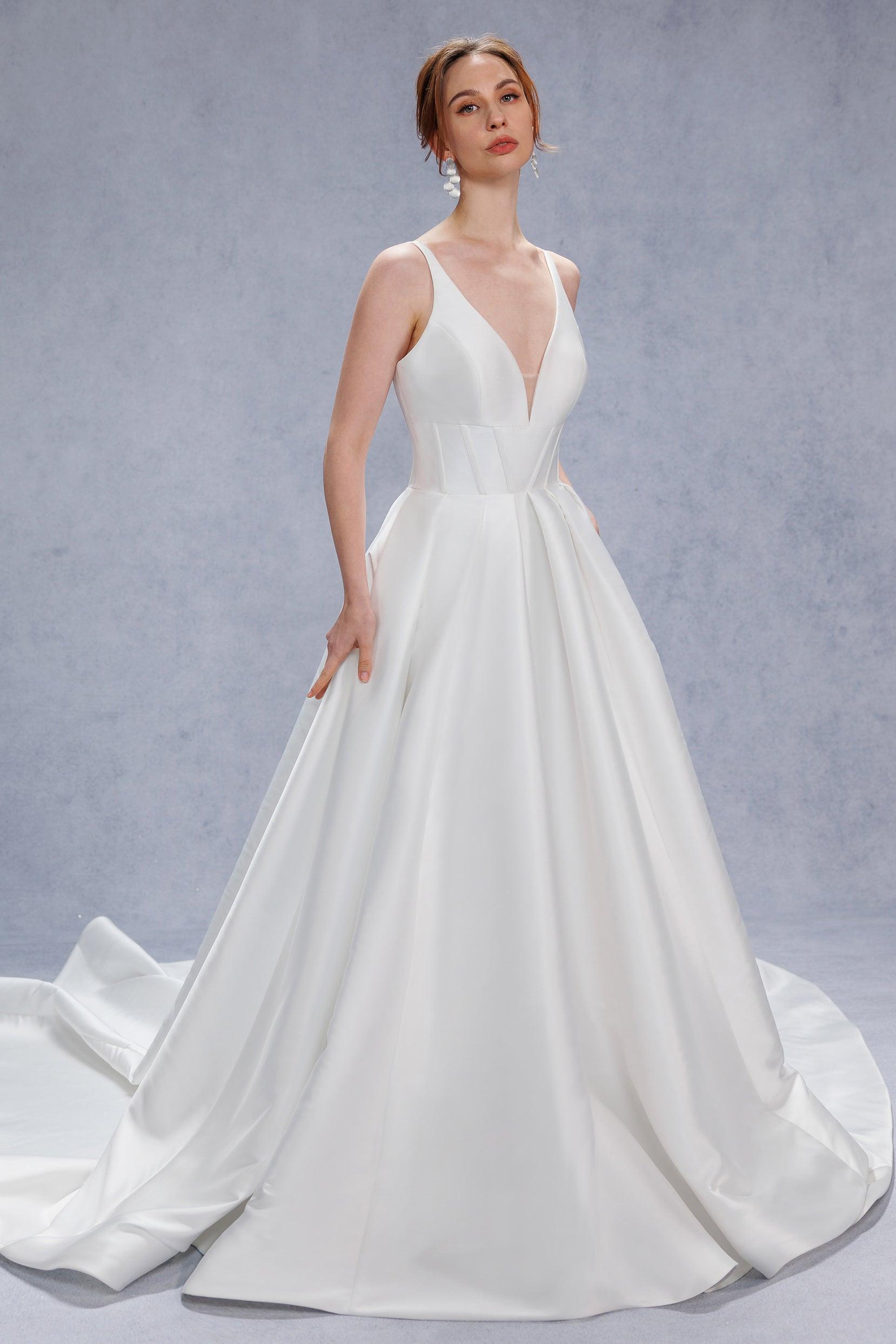A-Line Court Train Mikado Wedding Dress CW3534 - COCOMELODY