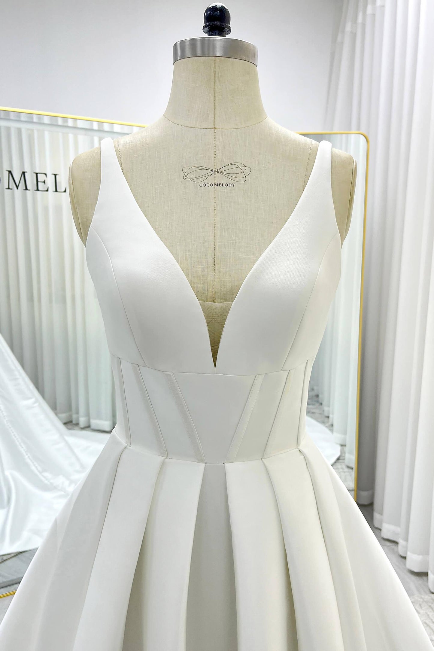 A-Line Court Train Mikado Wedding Dress CW3534 - COCOMELODY