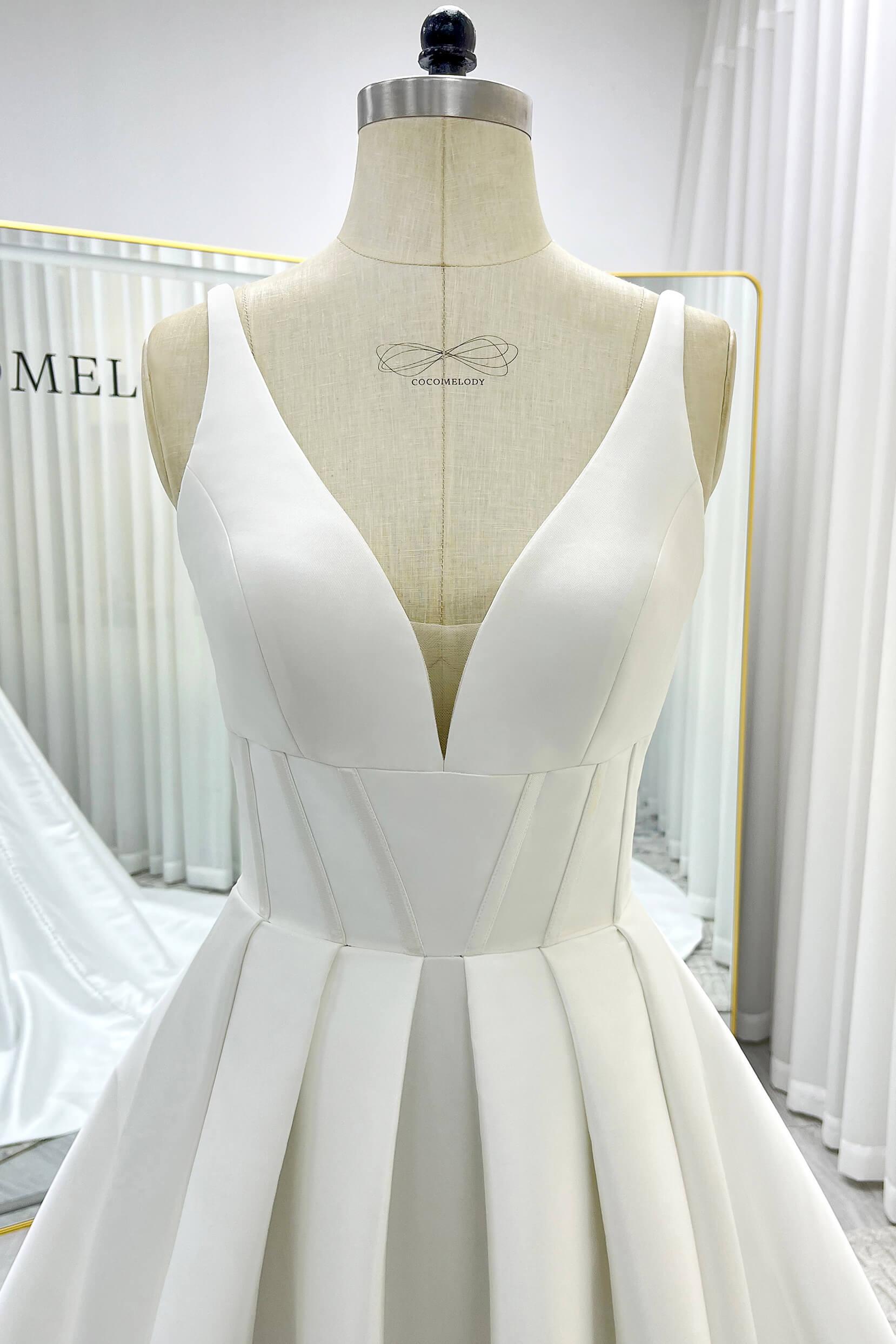 A-Line Court Train Mikado Wedding Dress CW3534 - COCOMELODY