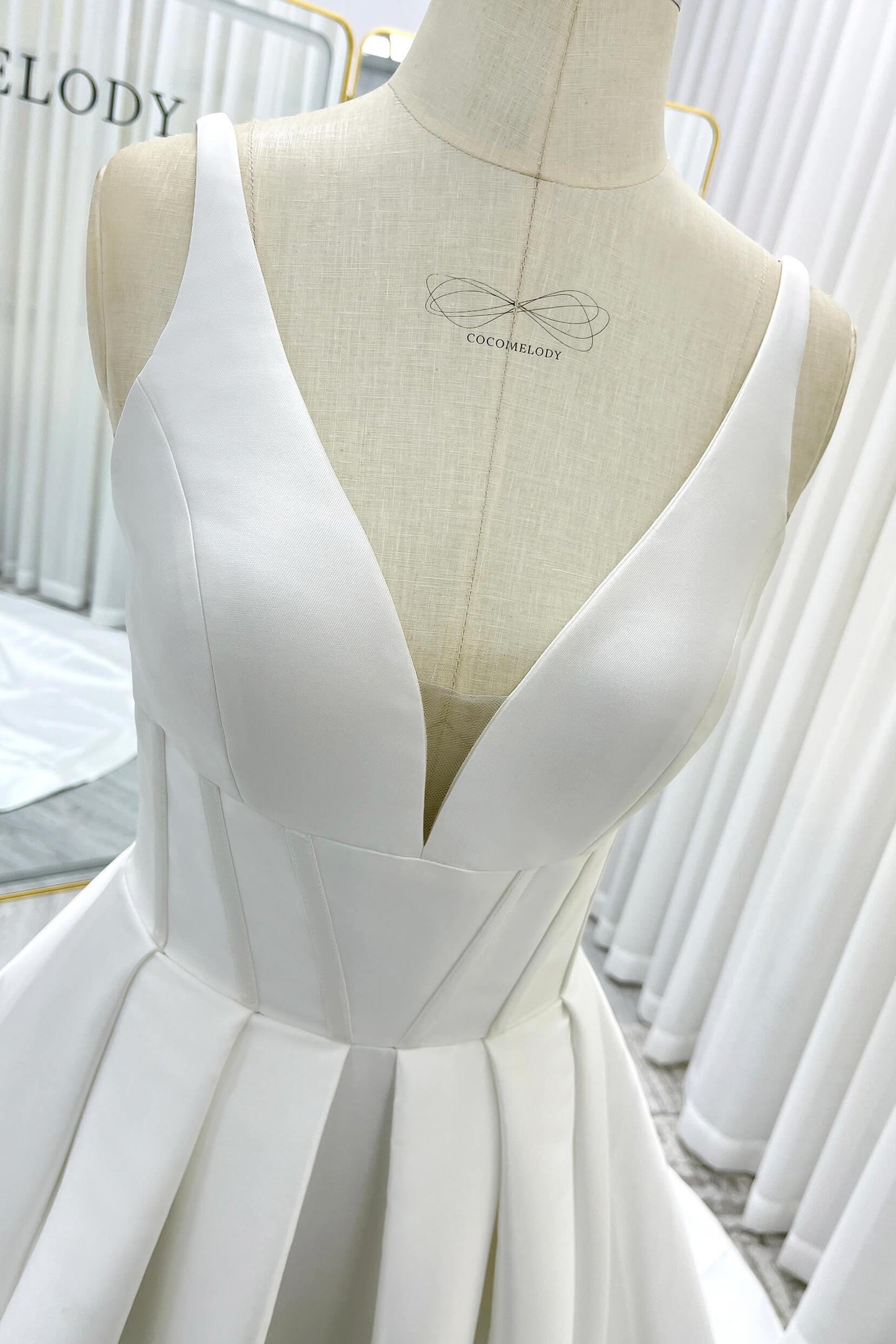 A-Line Court Train Mikado Wedding Dress CW3534 - COCOMELODY