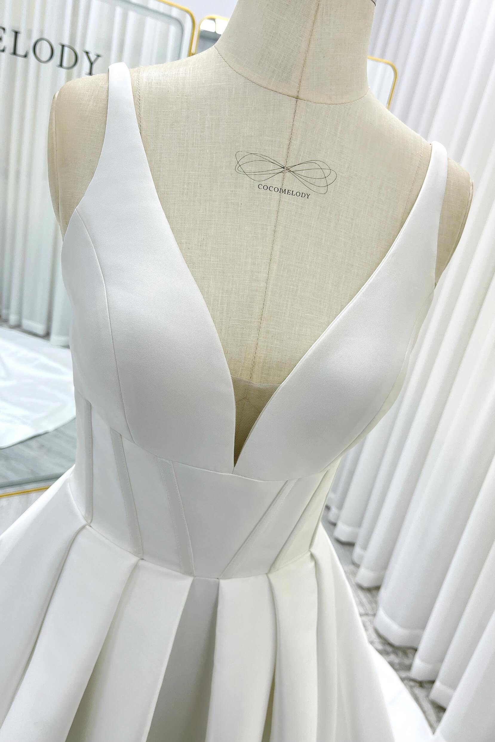 A-Line Court Train Mikado Wedding Dress CW3534 - COCOMELODY