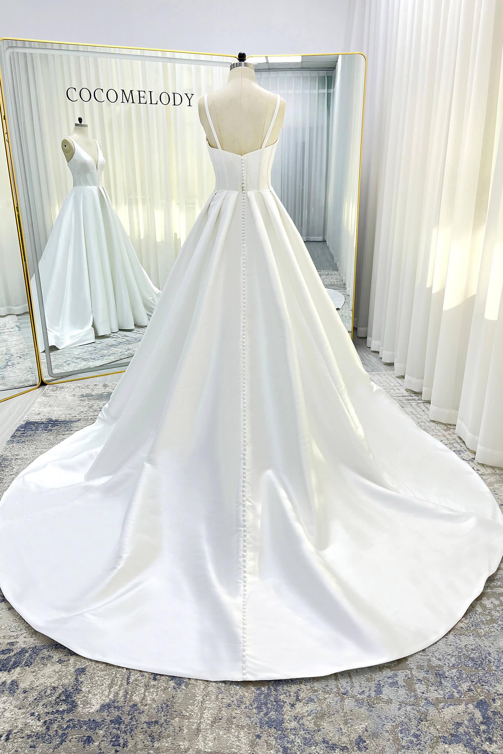 A-Line Court Train Mikado Wedding Dress CW3534 - COCOMELODY