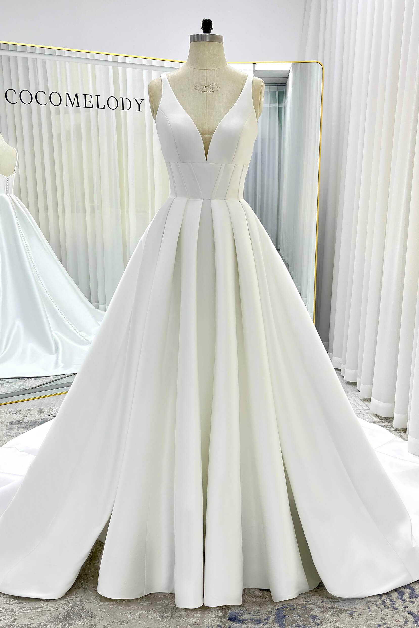 A-Line Court Train Mikado Wedding Dress CW3534 - COCOMELODY