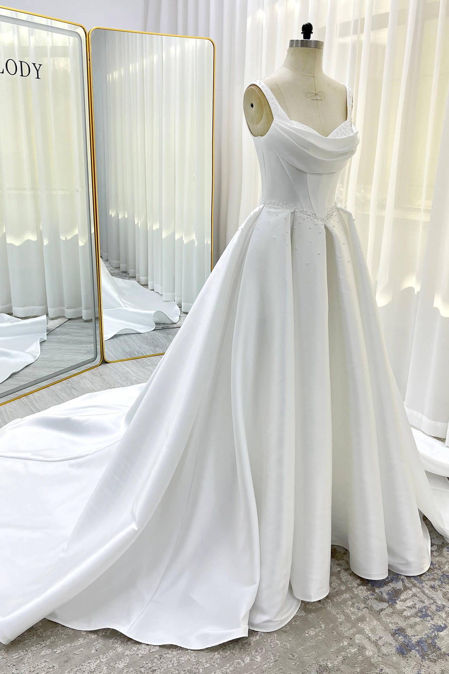 A-Line Court Train Mikado Wedding Dress CW3535 - COCOMELODY