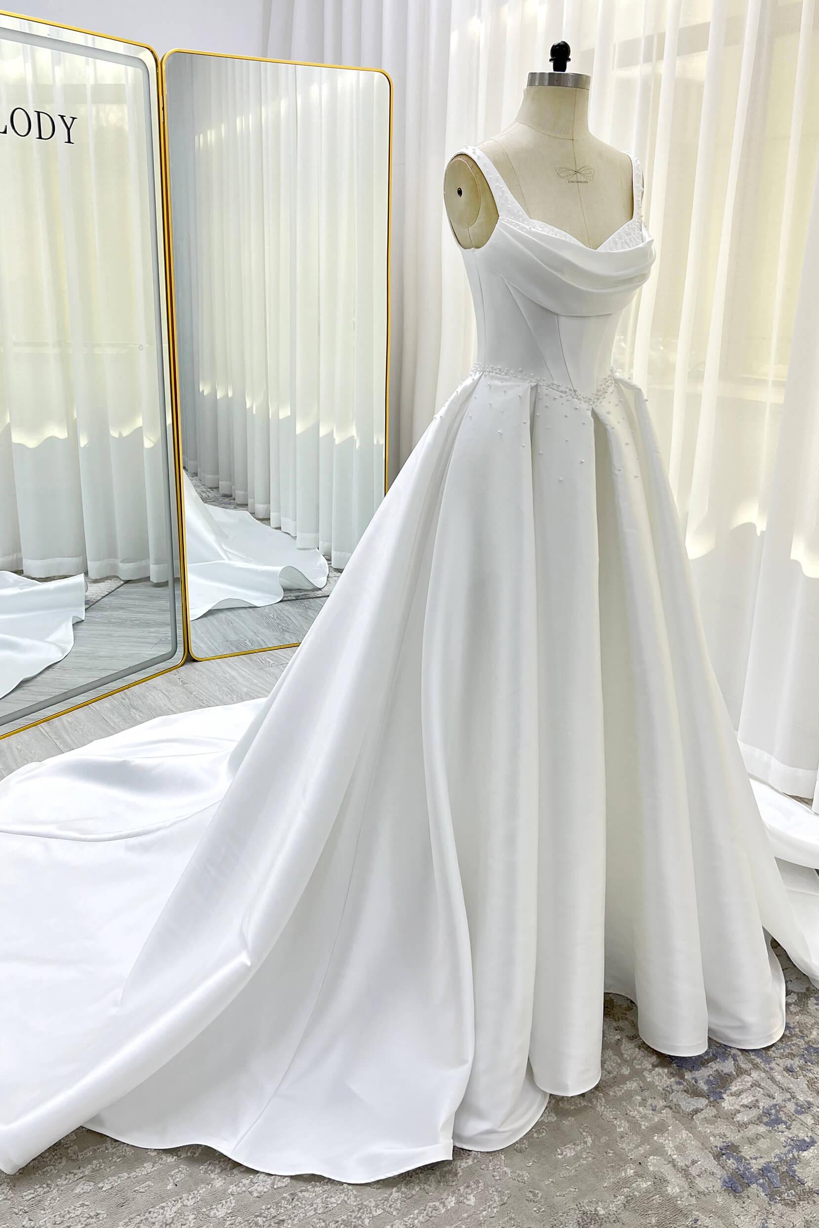 A-Line Court Train Mikado Wedding Dress CW3535 - COCOMELODY