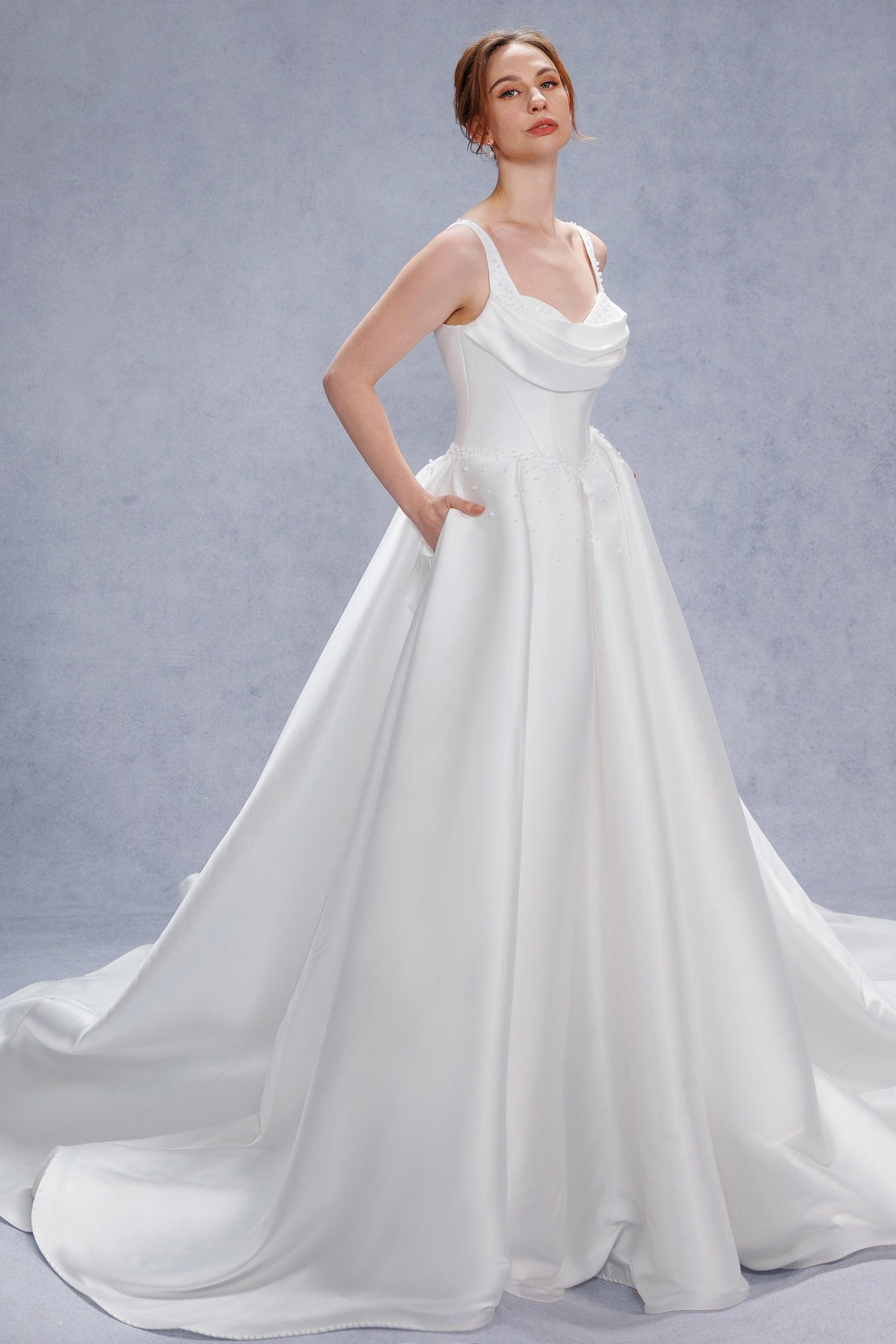 A-Line Court Train Mikado Wedding Dress CW3535 - COCOMELODY