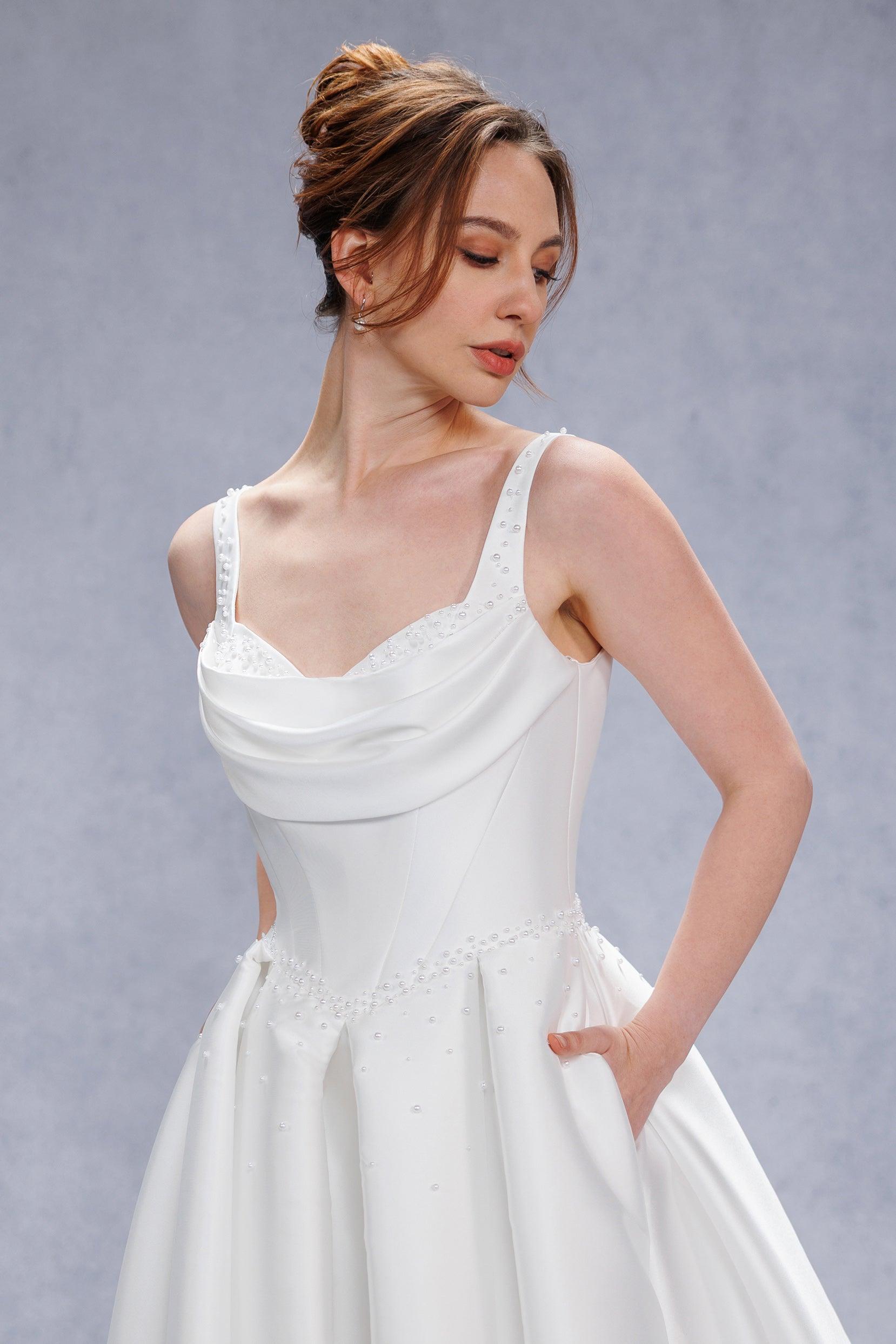 A-Line Court Train Mikado Wedding Dress CW3535 - COCOMELODY
