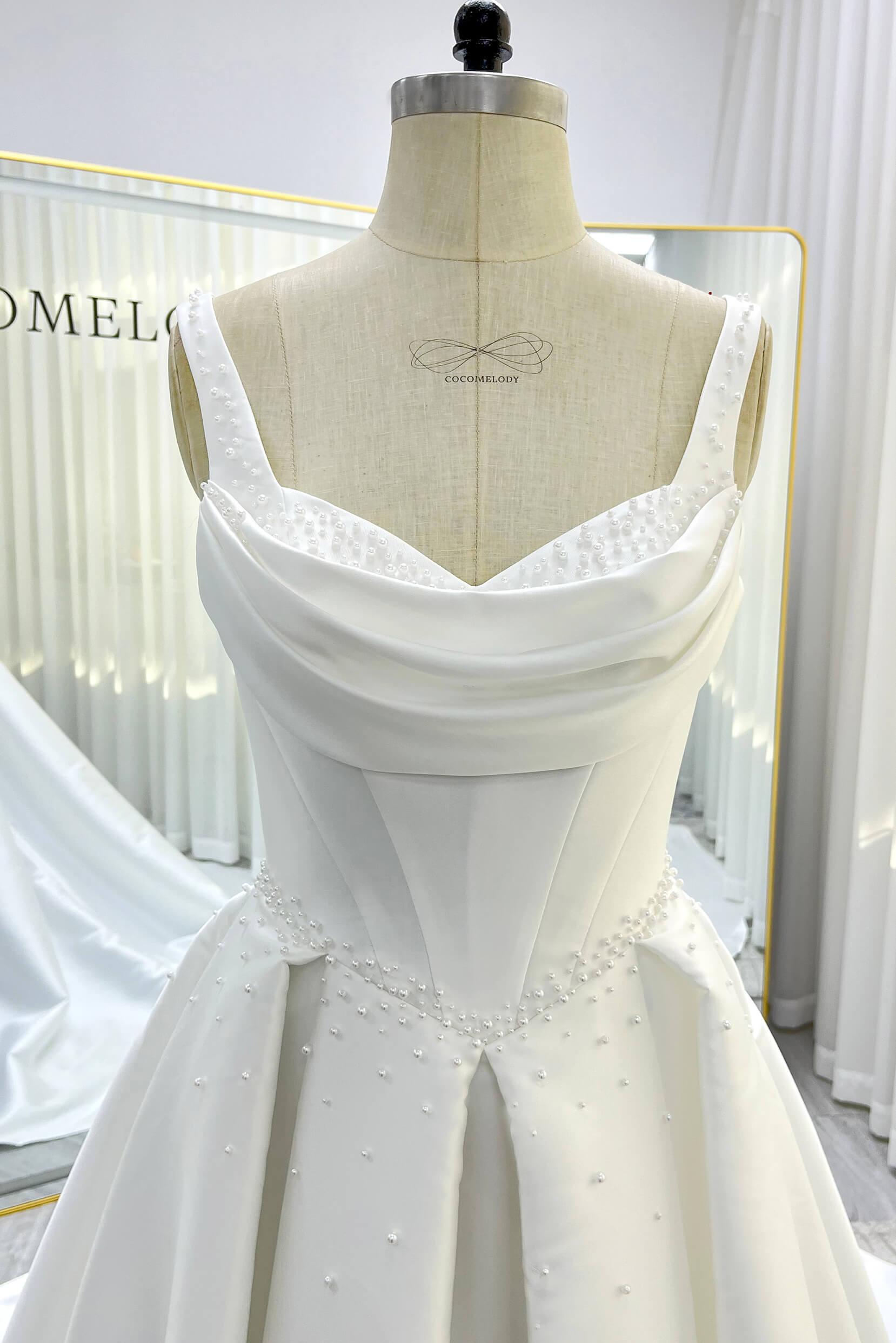 A-Line Court Train Mikado Wedding Dress CW3535 - COCOMELODY
