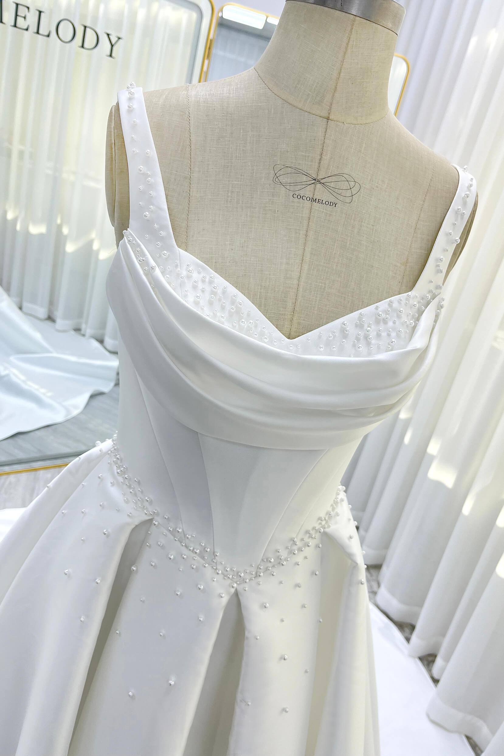 A-Line Court Train Mikado Wedding Dress CW3535 - COCOMELODY