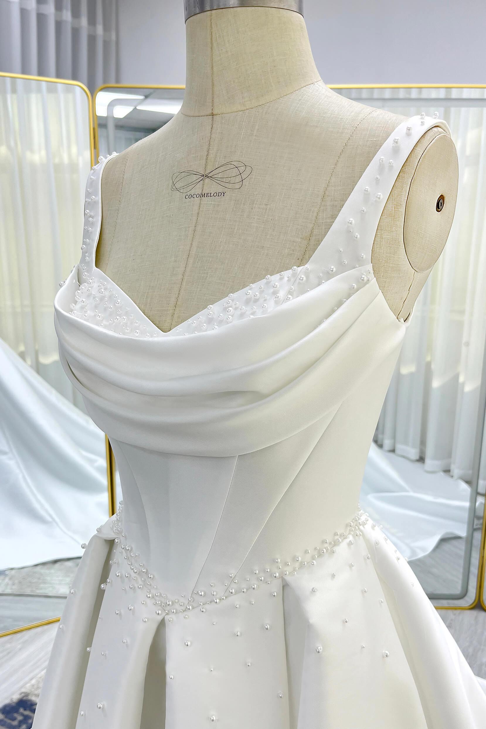 A-Line Court Train Mikado Wedding Dress CW3535 - COCOMELODY
