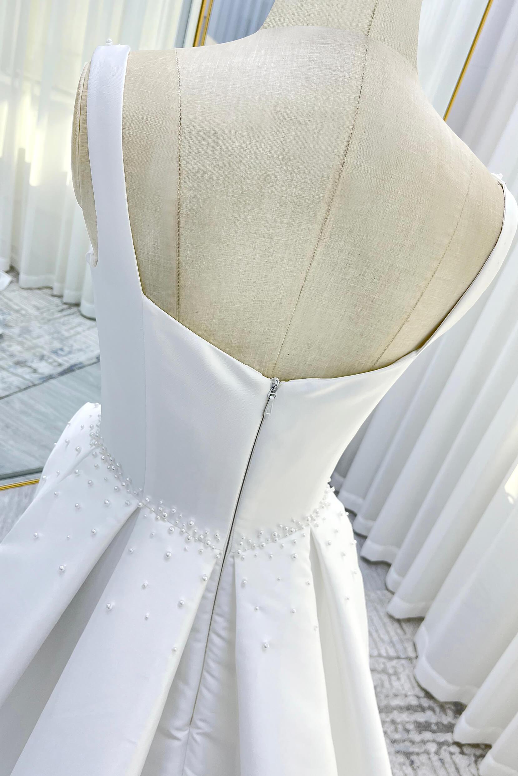 A-Line Court Train Mikado Wedding Dress CW3535 - COCOMELODY