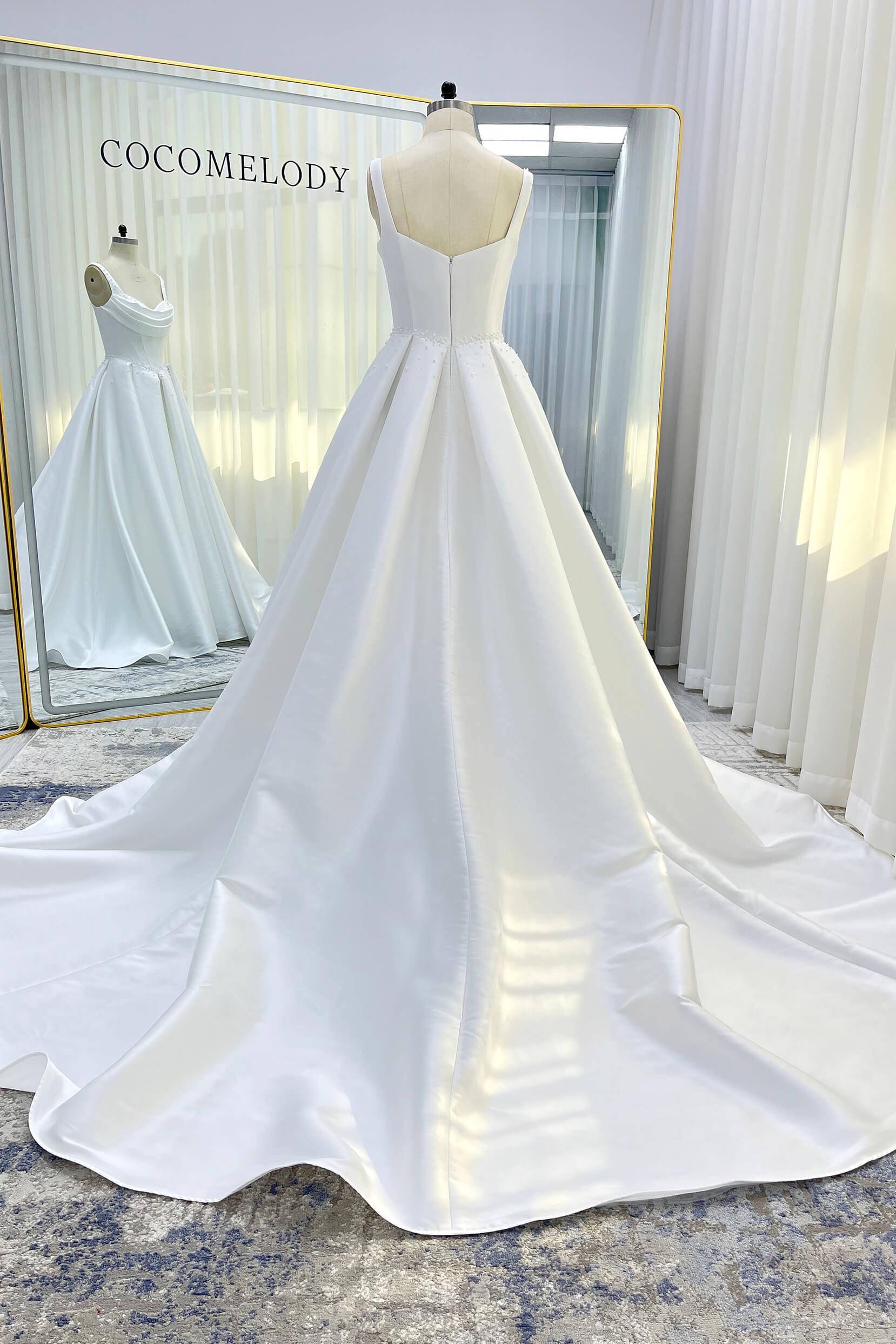 A-Line Court Train Mikado Wedding Dress CW3535 - COCOMELODY
