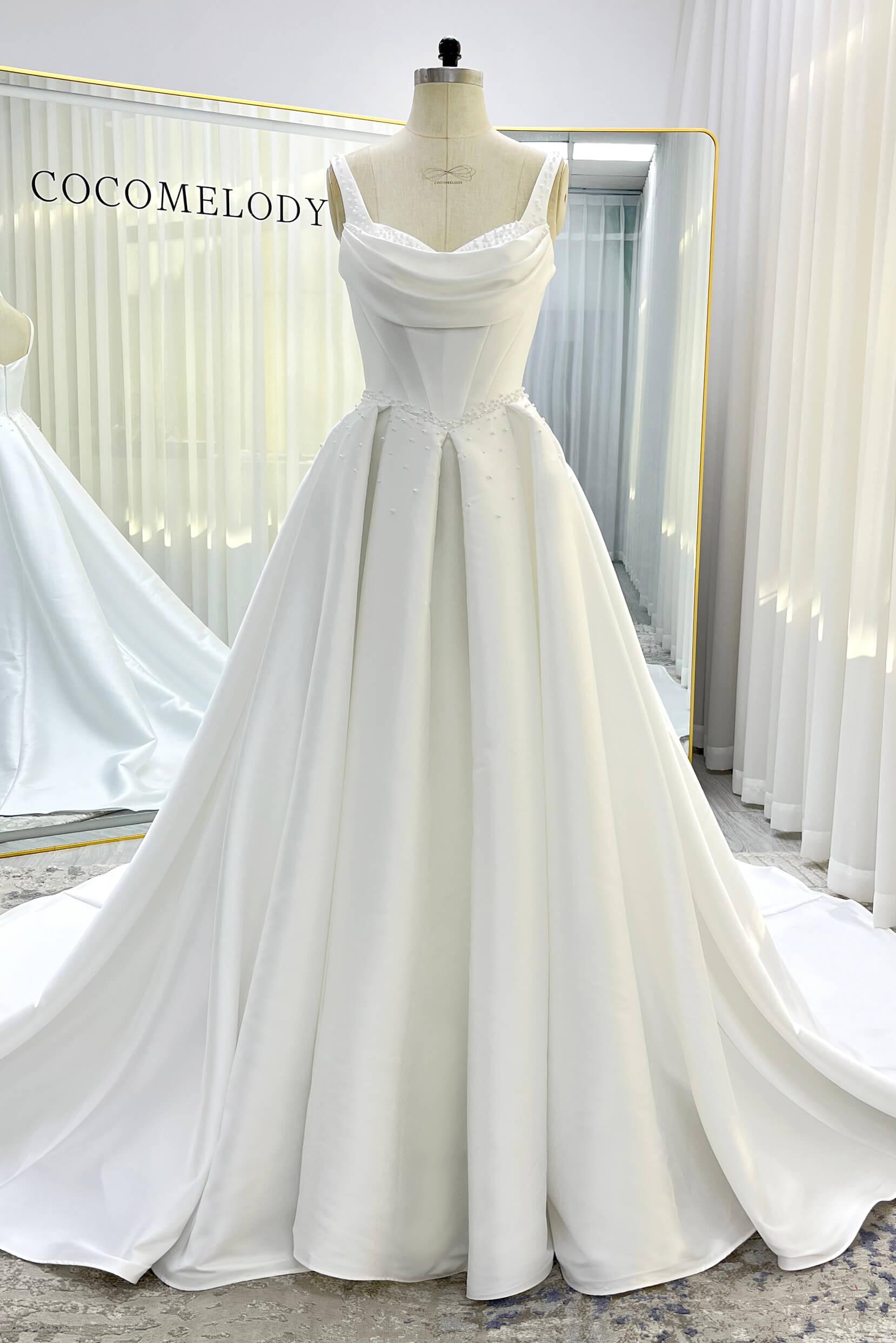 A-Line Court Train Mikado Wedding Dress CW3535 - COCOMELODY