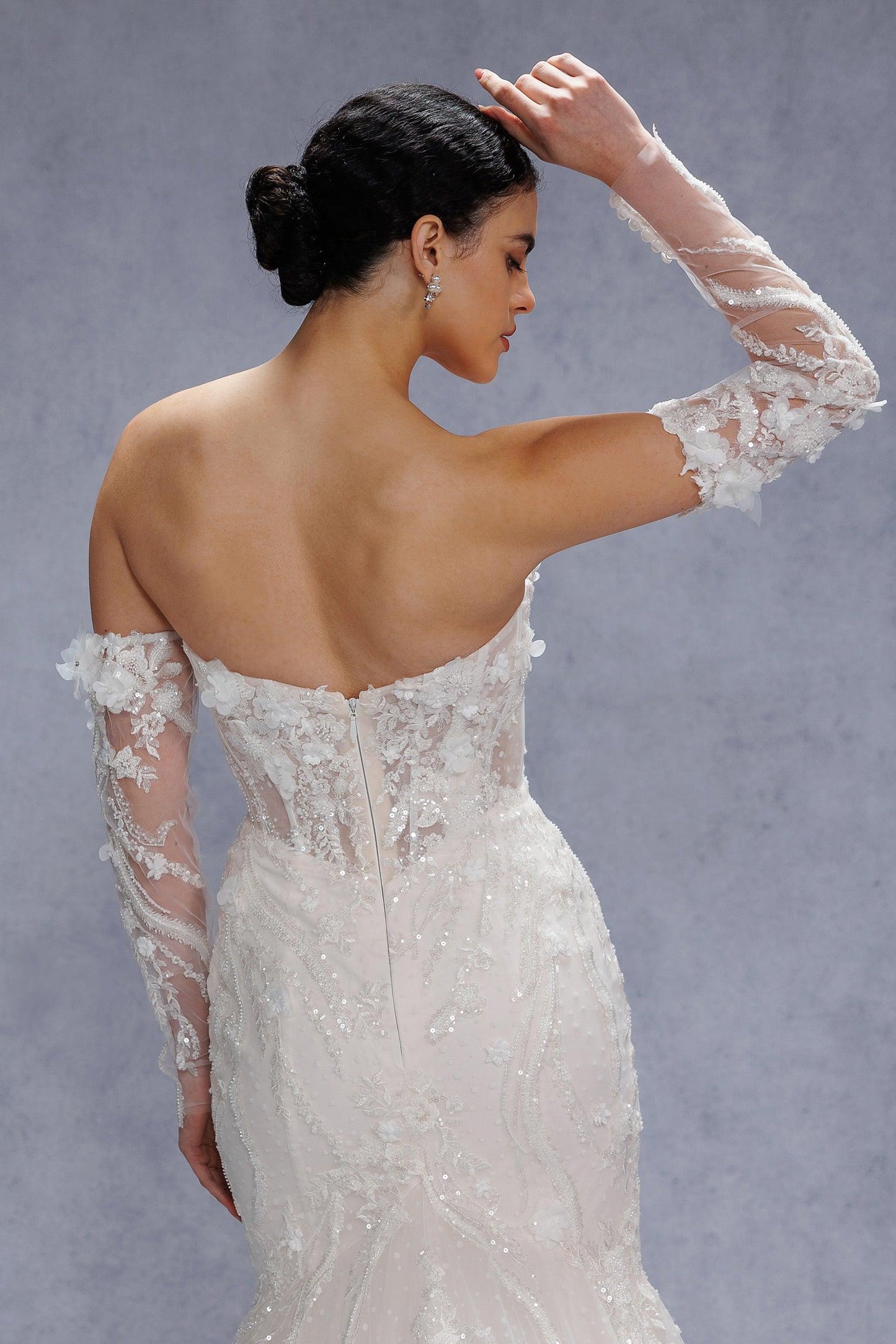 Trumpet-Mermaid Court Train Lace Tulle Wedding Dress CW3536 - COCOMELODY