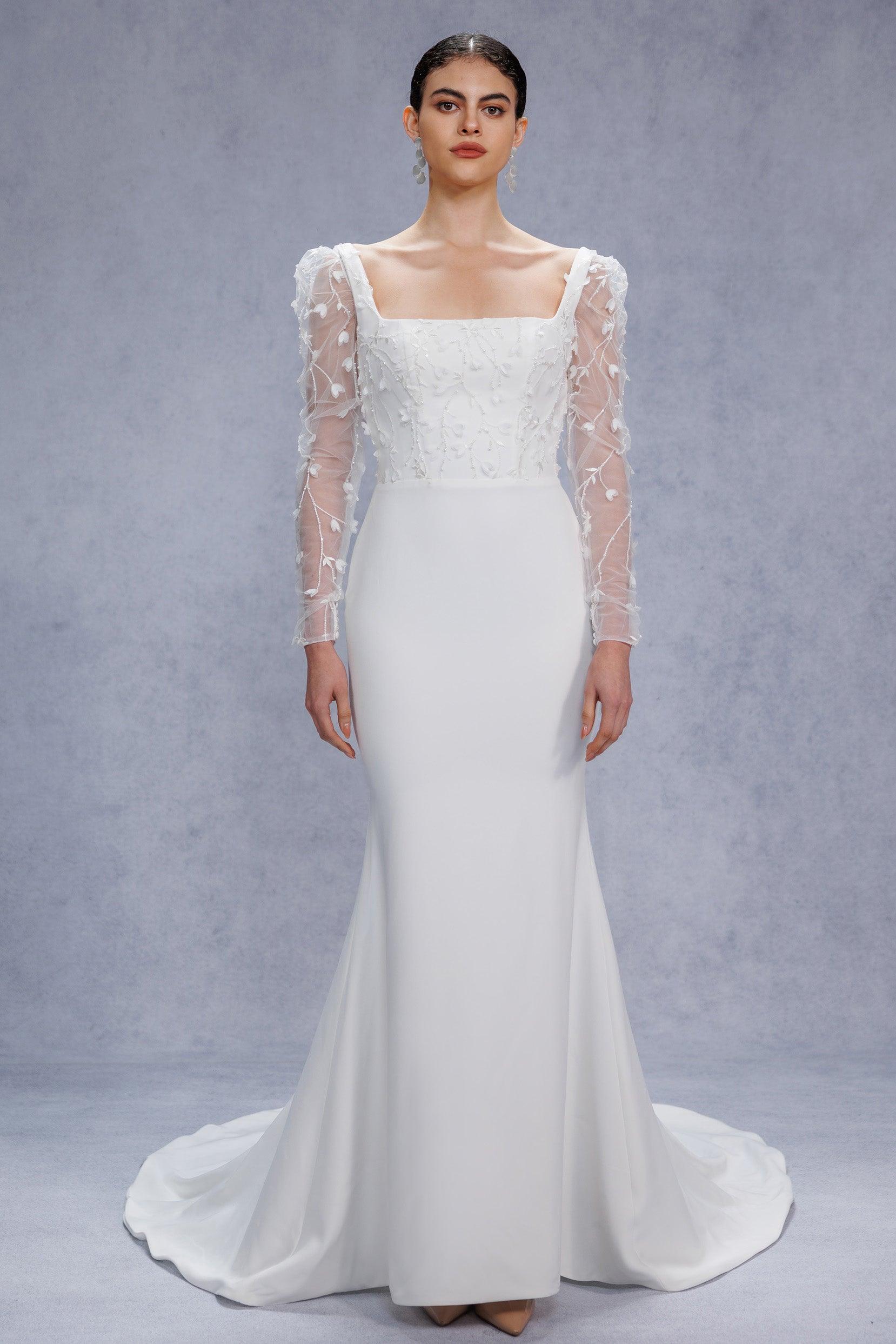Trumpet-Mermaid Court Train Stretch Satin Wedding Dress CW3537 - COCOMELODY