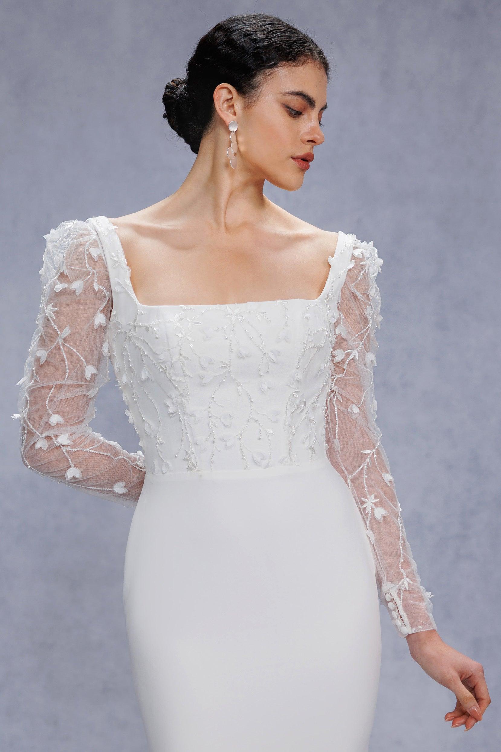 Trumpet-Mermaid Court Train Stretch Satin Wedding Dress CW3537 - COCOMELODY