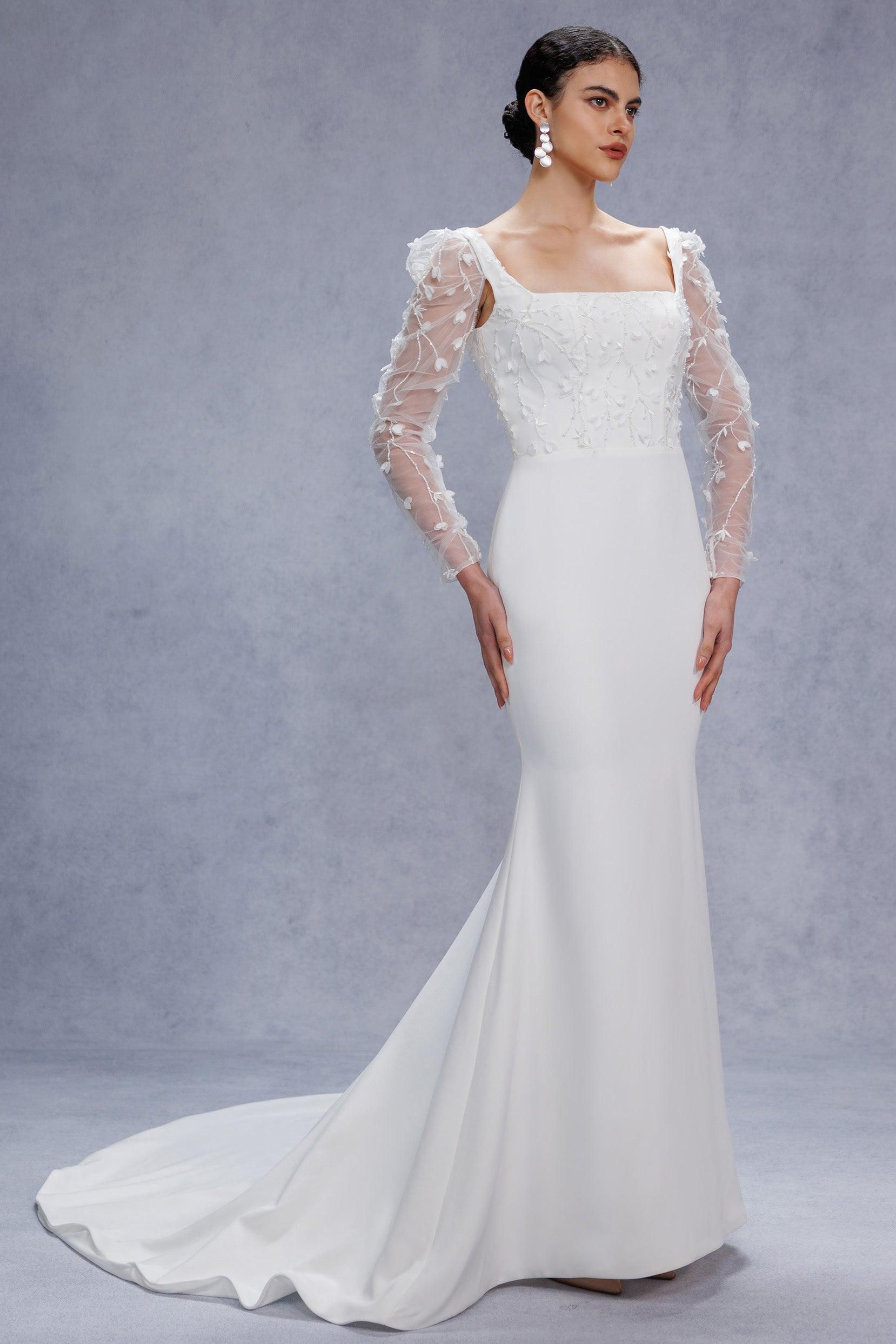 Trumpet-Mermaid Court Train Stretch Satin Wedding Dress CW3537 - COCOMELODY