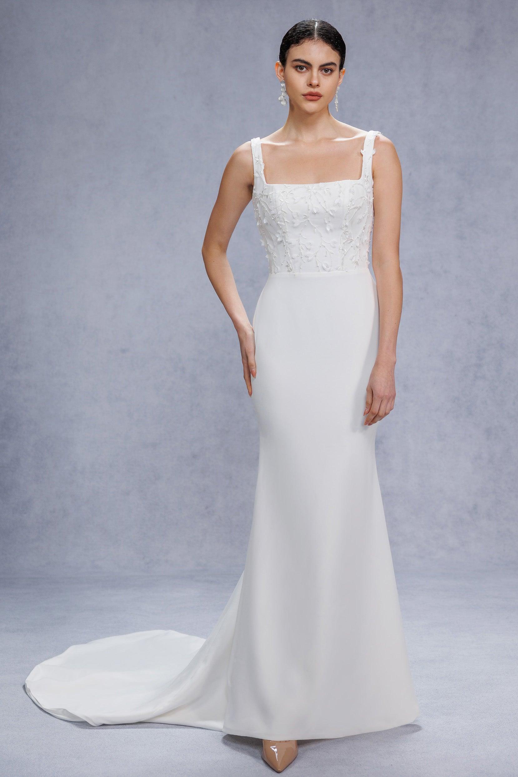 Trumpet-Mermaid Court Train Stretch Satin Wedding Dress CW3537 - COCOMELODY