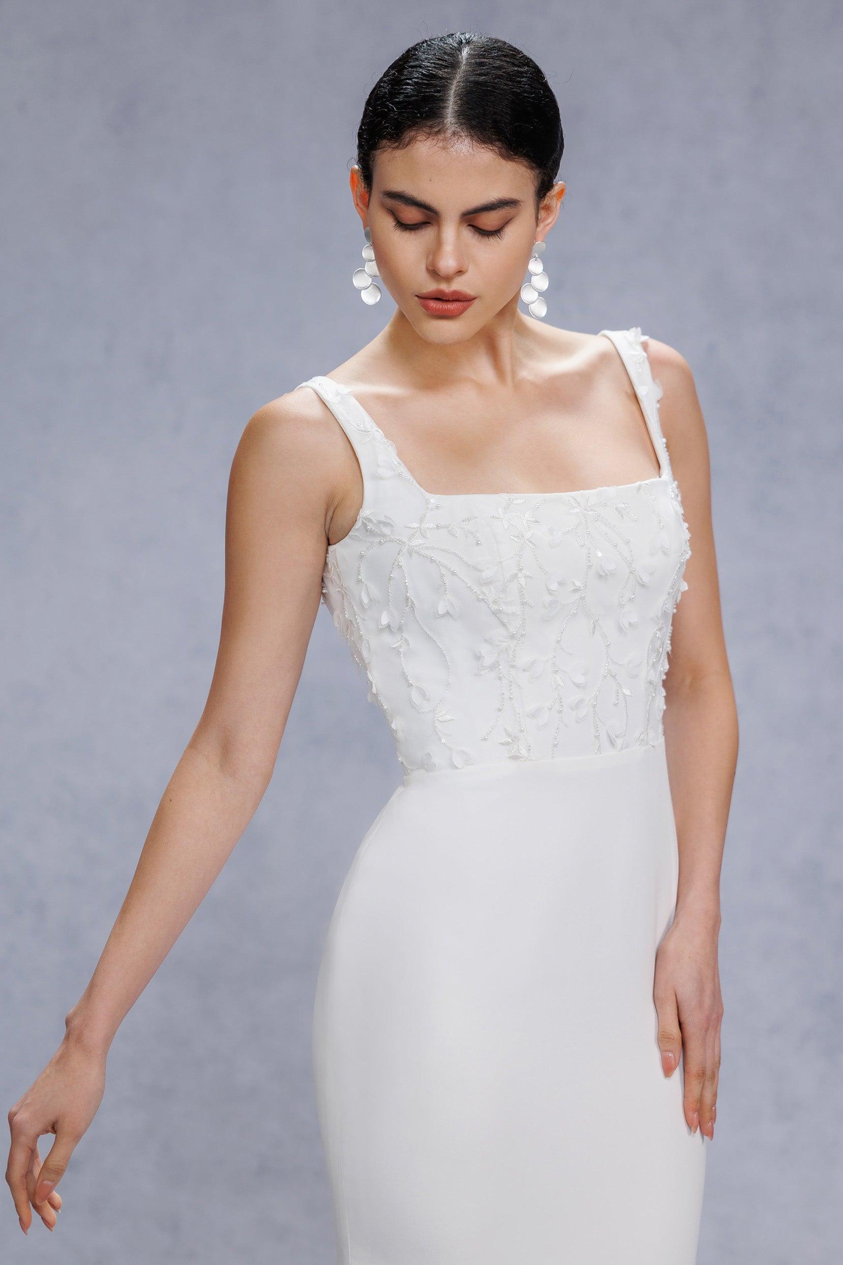 Trumpet-Mermaid Court Train Stretch Satin Wedding Dress CW3537 - COCOMELODY