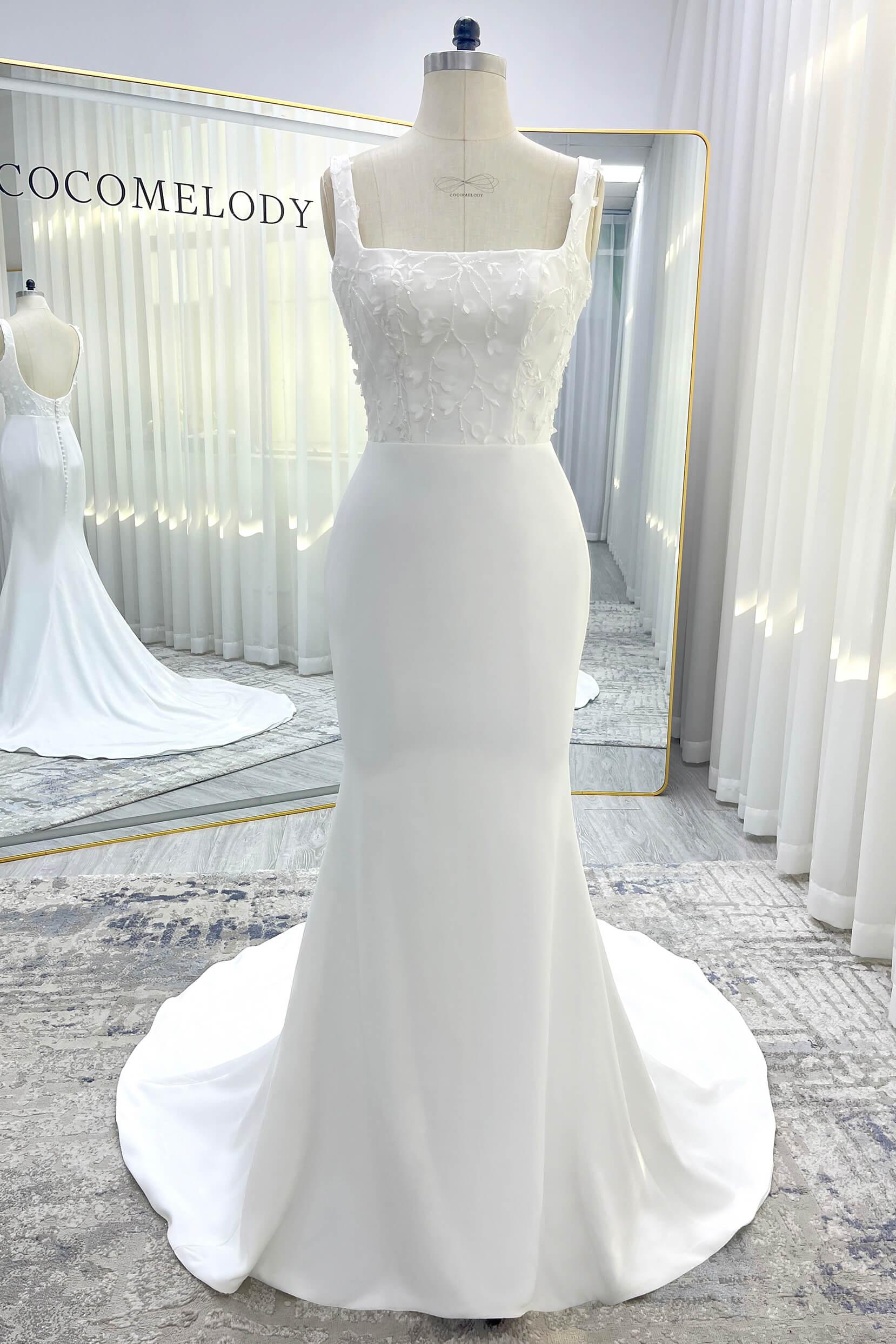 Trumpet-Mermaid Court Train Stretch Satin Wedding Dress CW3537 - COCOMELODY
