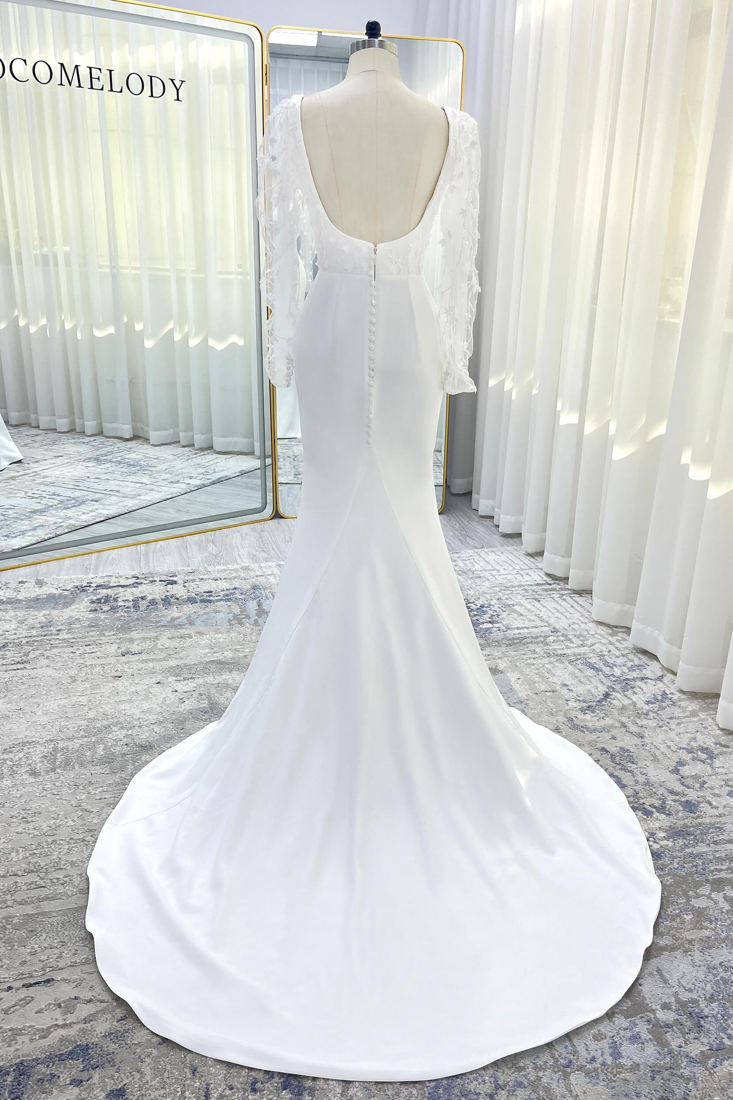 Trumpet-Mermaid Court Train Stretch Satin Wedding Dress CW3537 - COCOMELODY