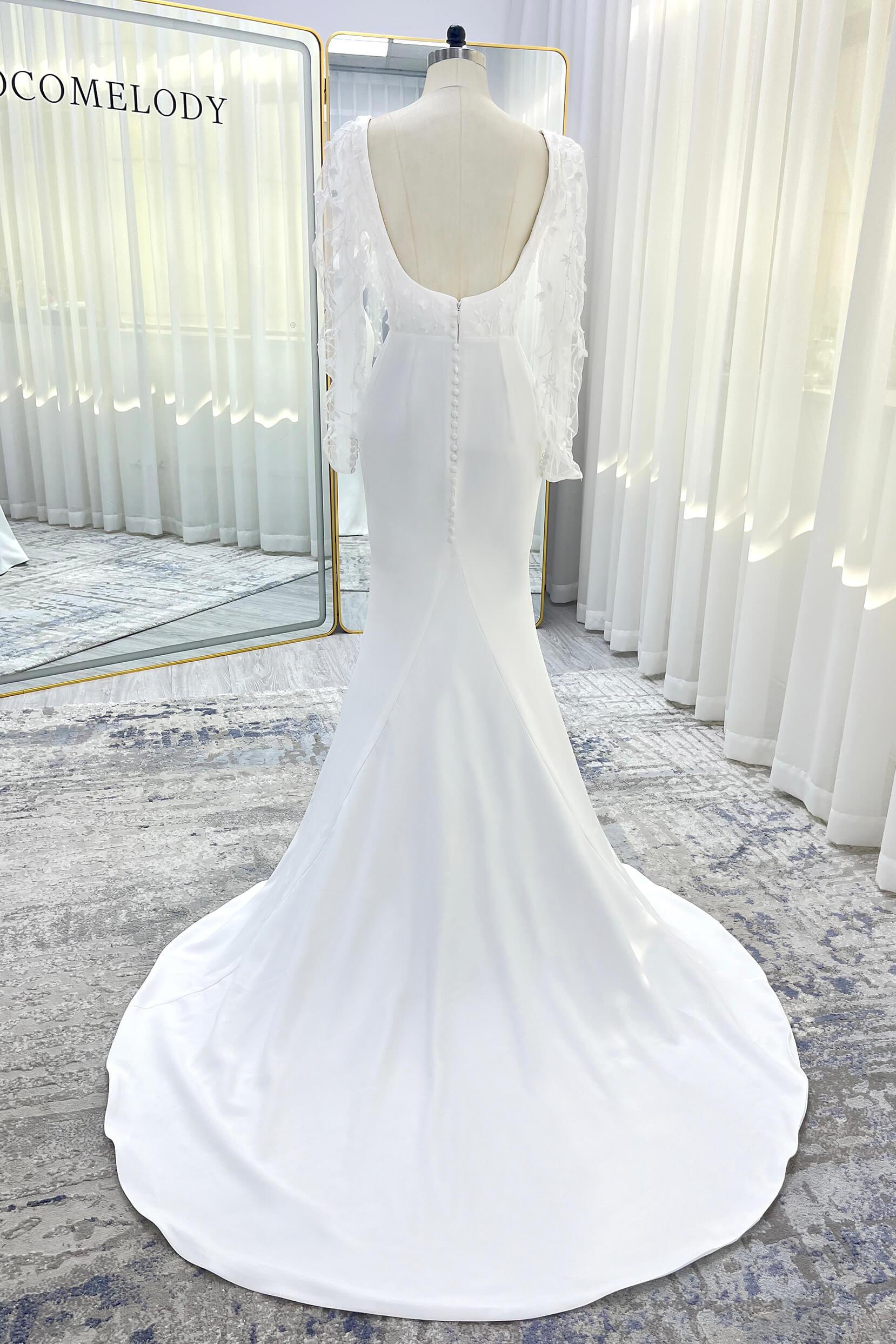 Trumpet-Mermaid Court Train Stretch Satin Wedding Dress CW3537 - COCOMELODY