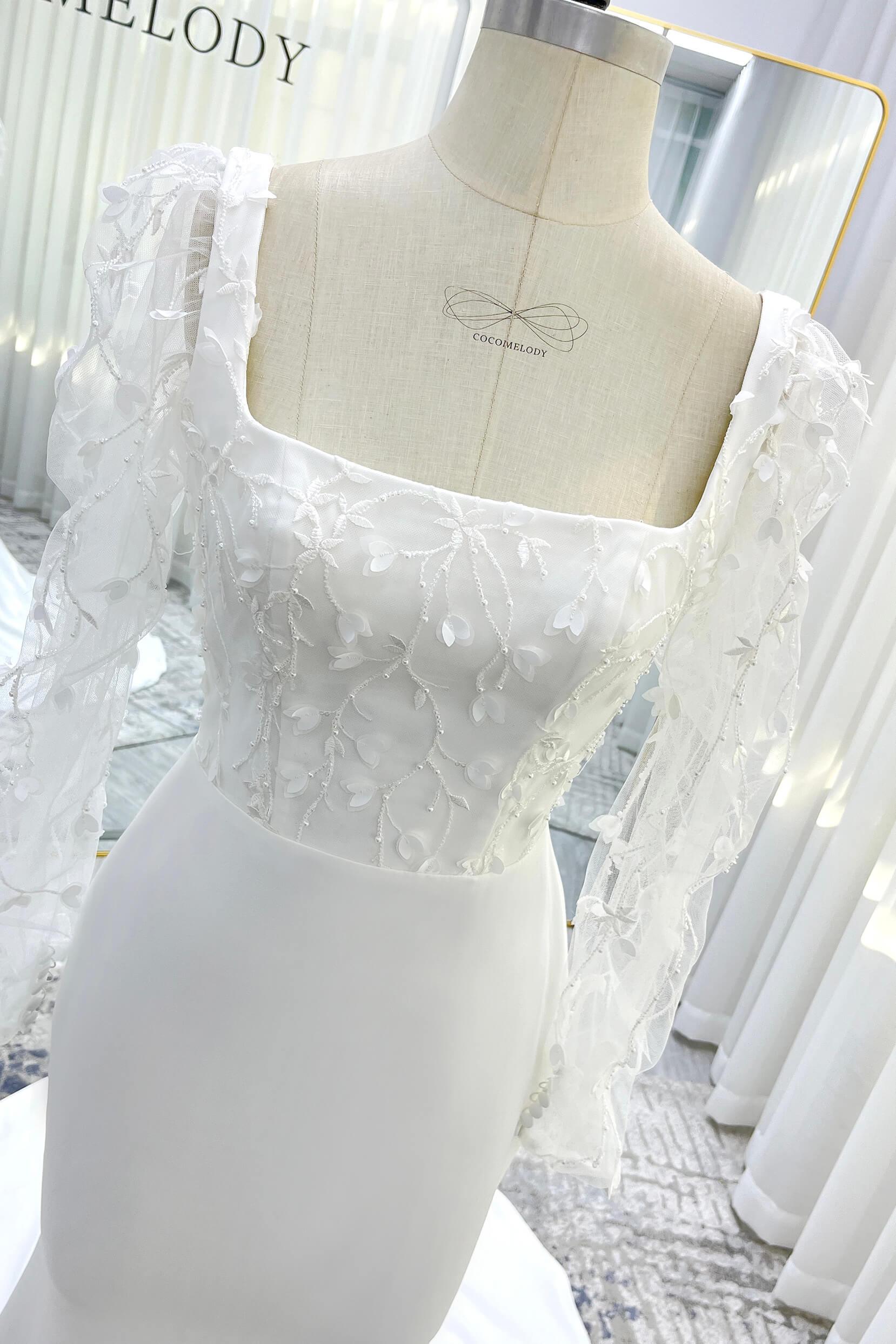 Trumpet-Mermaid Court Train Stretch Satin Wedding Dress CW3537 - COCOMELODY