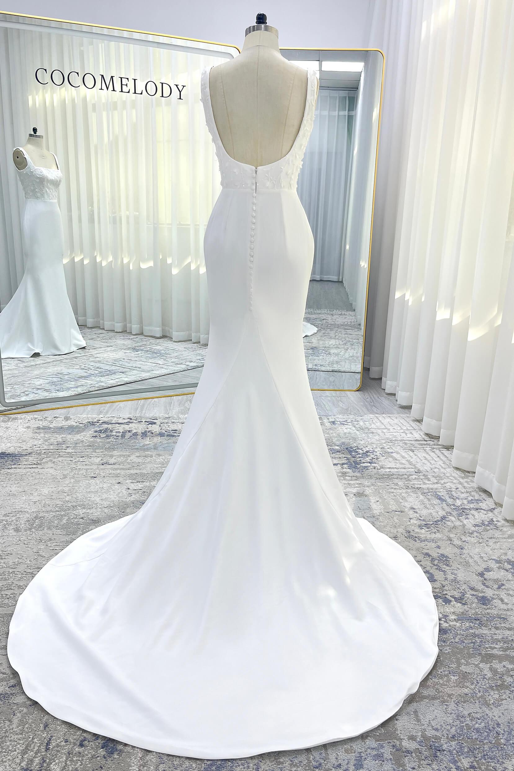 Trumpet-Mermaid Court Train Stretch Satin Wedding Dress CW3537 - COCOMELODY