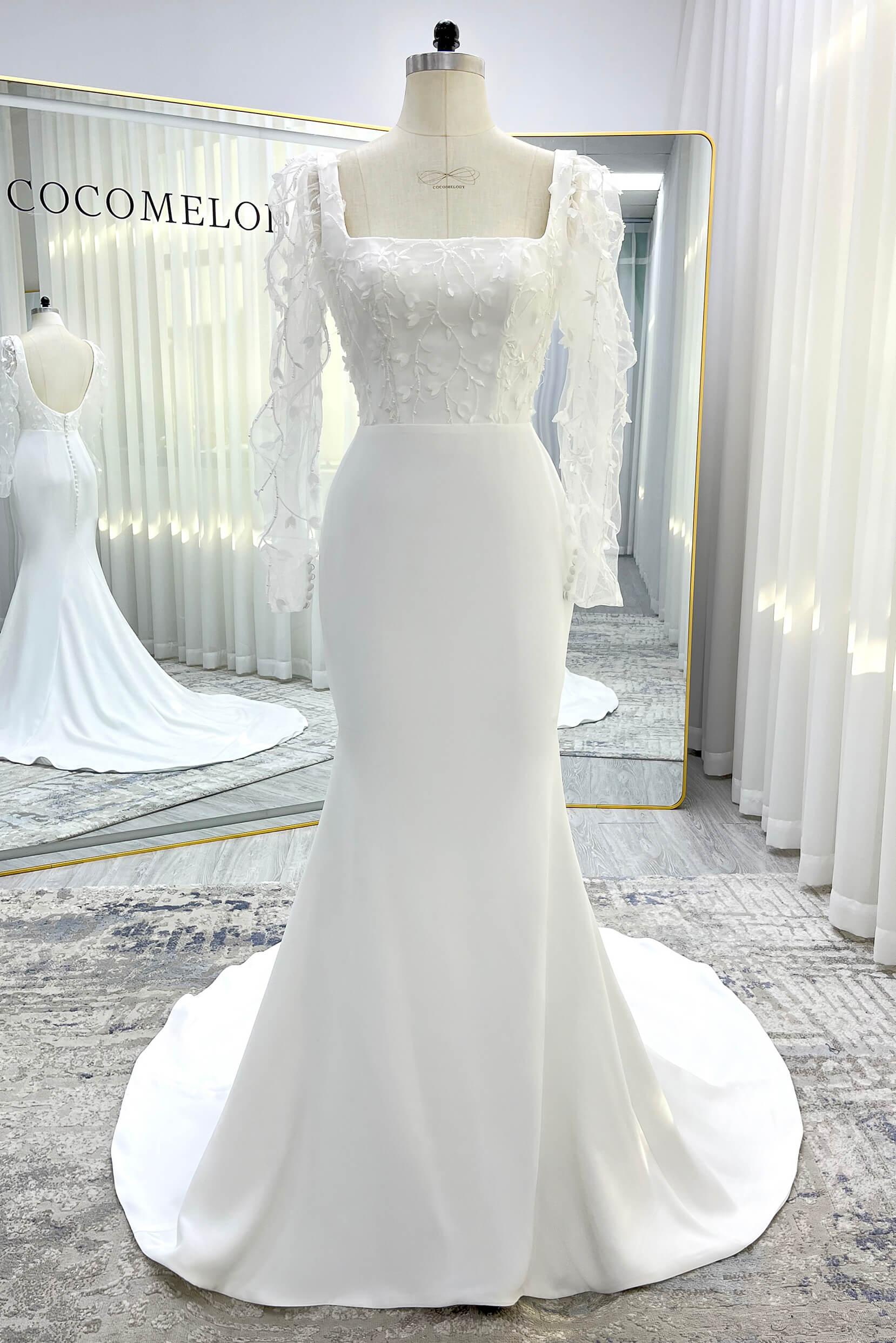 Trumpet-Mermaid Court Train Stretch Satin Wedding Dress CW3537 - COCOMELODY