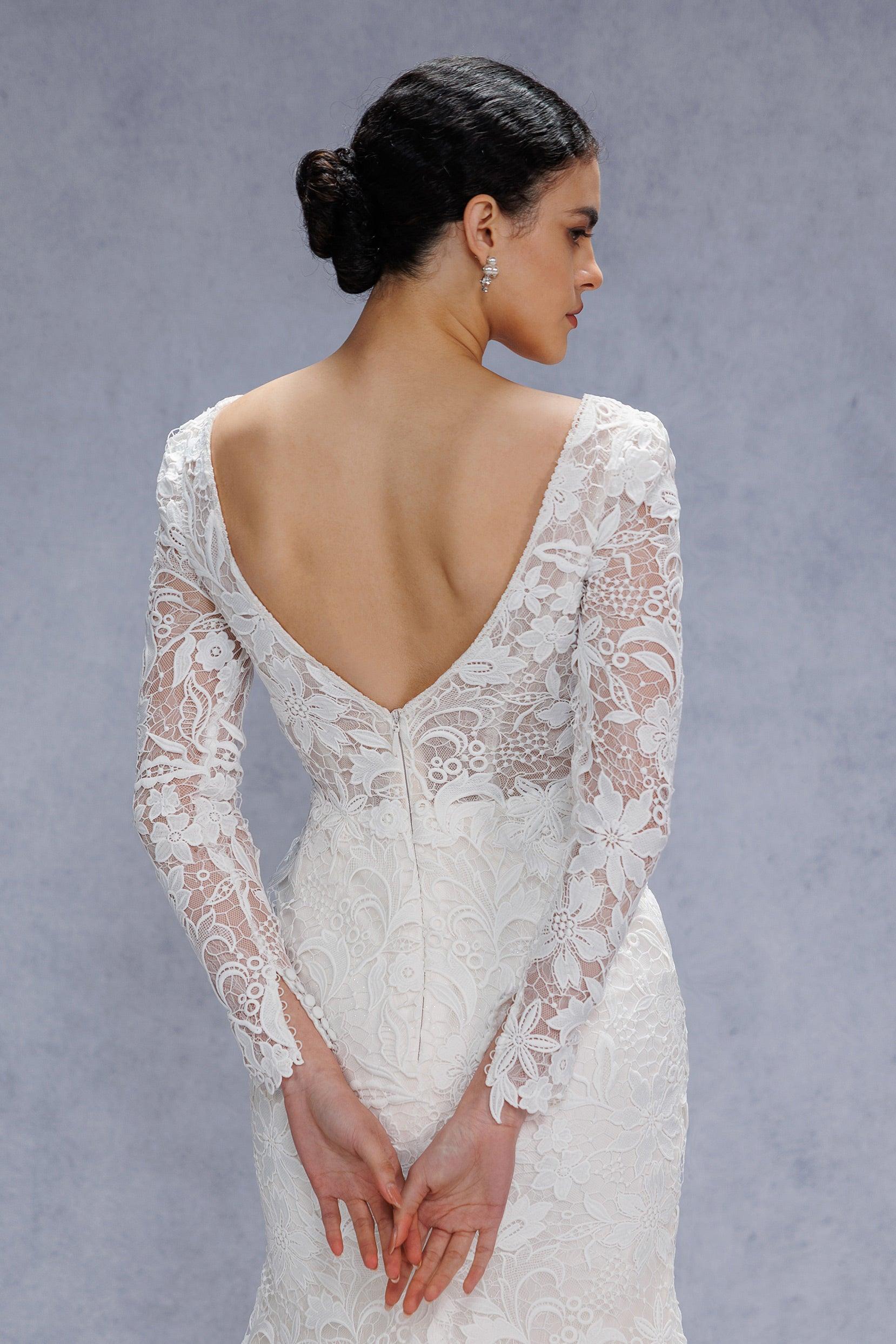 Trumpet-Mermaid Court Train Lace Tulle Wedding Dress CW3540 - COCOMELODY