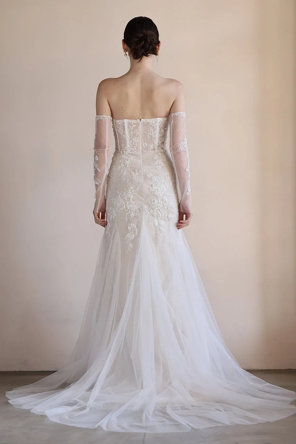 Trumpet-Mermaid Court Train Lace Tulle Wedding Dress CW3544