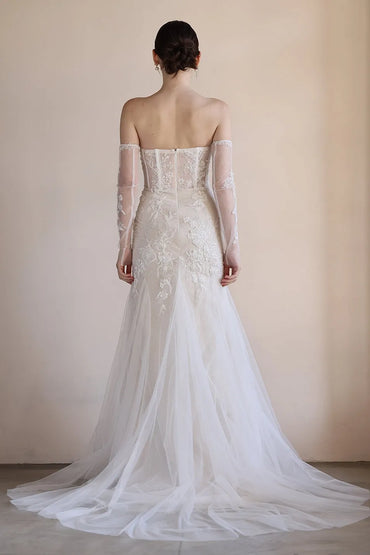 Trumpet-Mermaid Court Train Lace Tulle Wedding Dress CW3544
