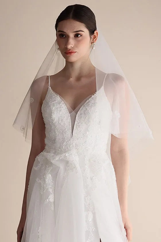 A-Line Sweep-Brush Train Lace Tulle Wedding Dress CW3547
