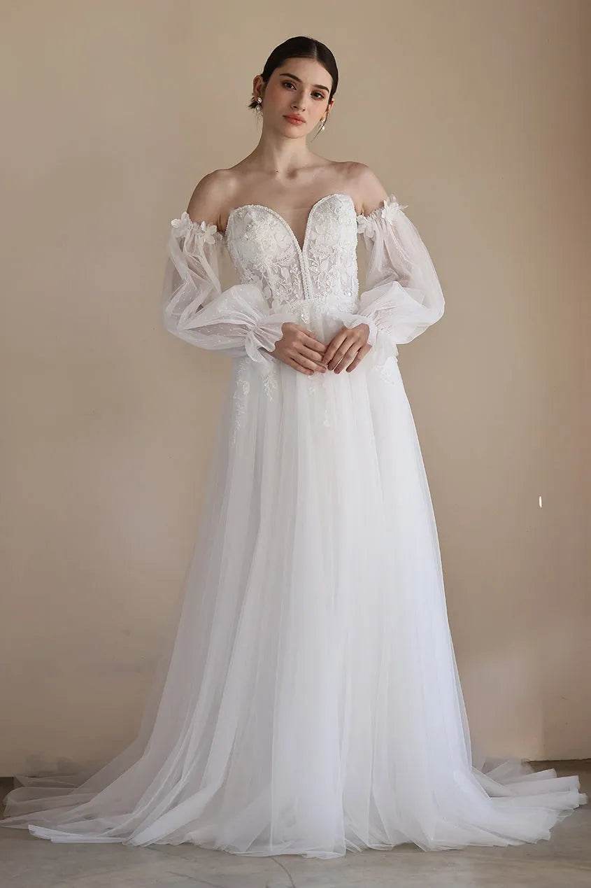 a line sweep train wedding dress Wedding Dress A-line Ivory 2026 Scoop Sweep Train Tulle