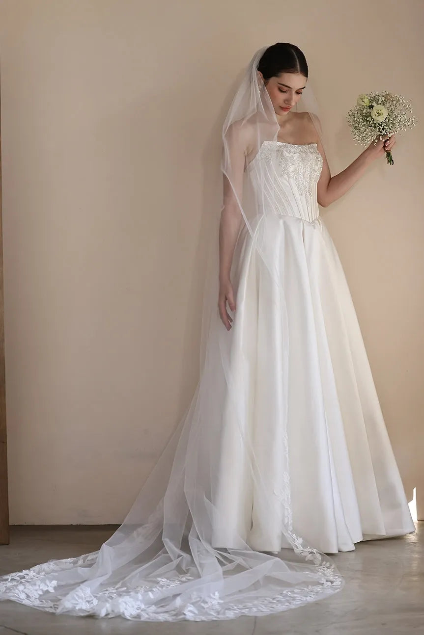 A-Line Floor Length Satin Wedding Dress CW3549