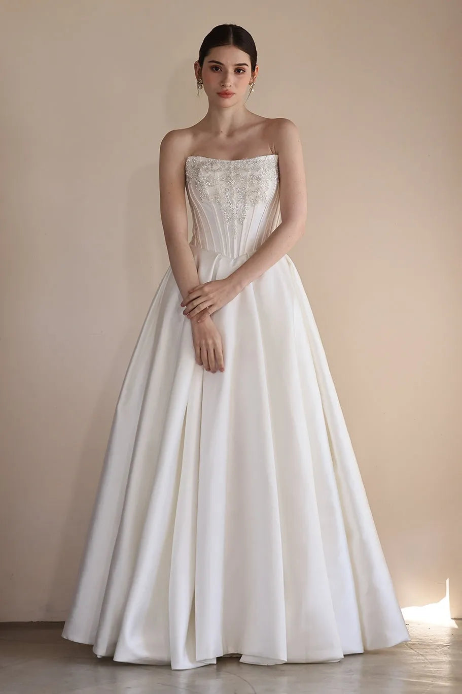 A-Line Floor Length Satin Wedding Dress CW3549