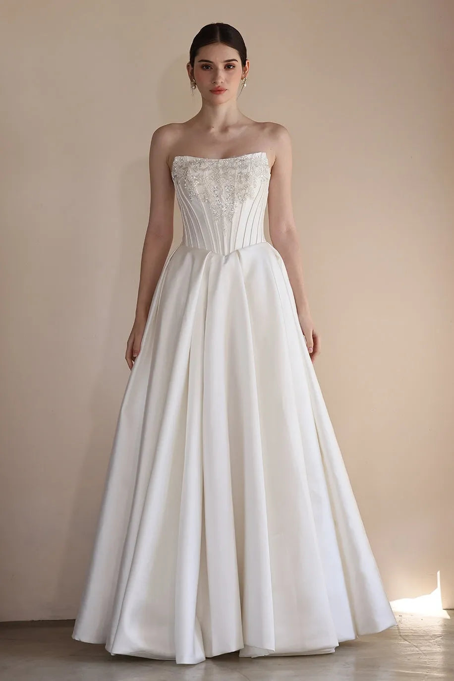 A-Line Floor Length Satin Wedding Dress CW3549