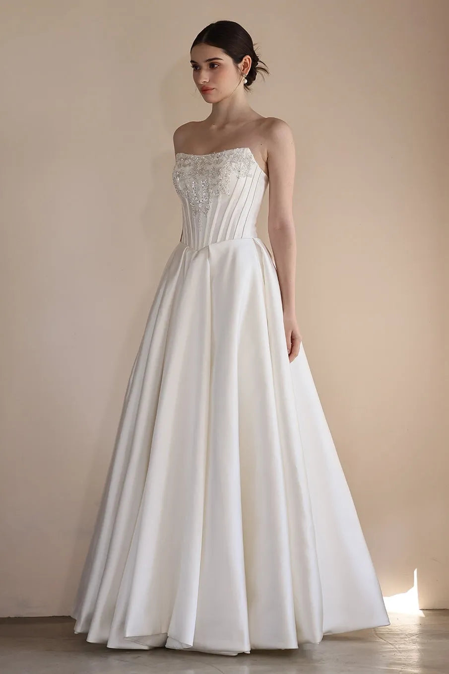 A-Line Floor Length Satin Wedding Dress CW3549