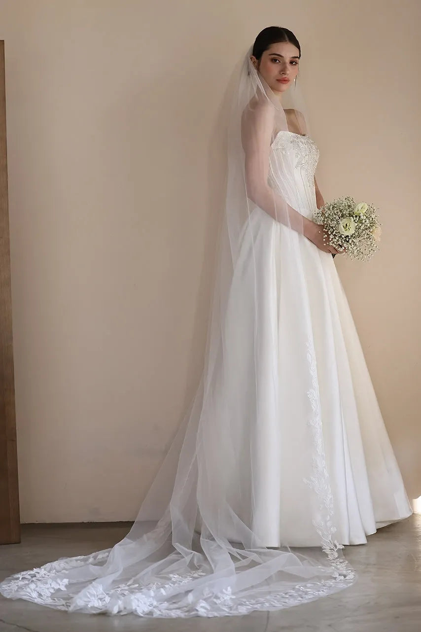 A-Line Floor Length Satin Wedding Dress CW3549