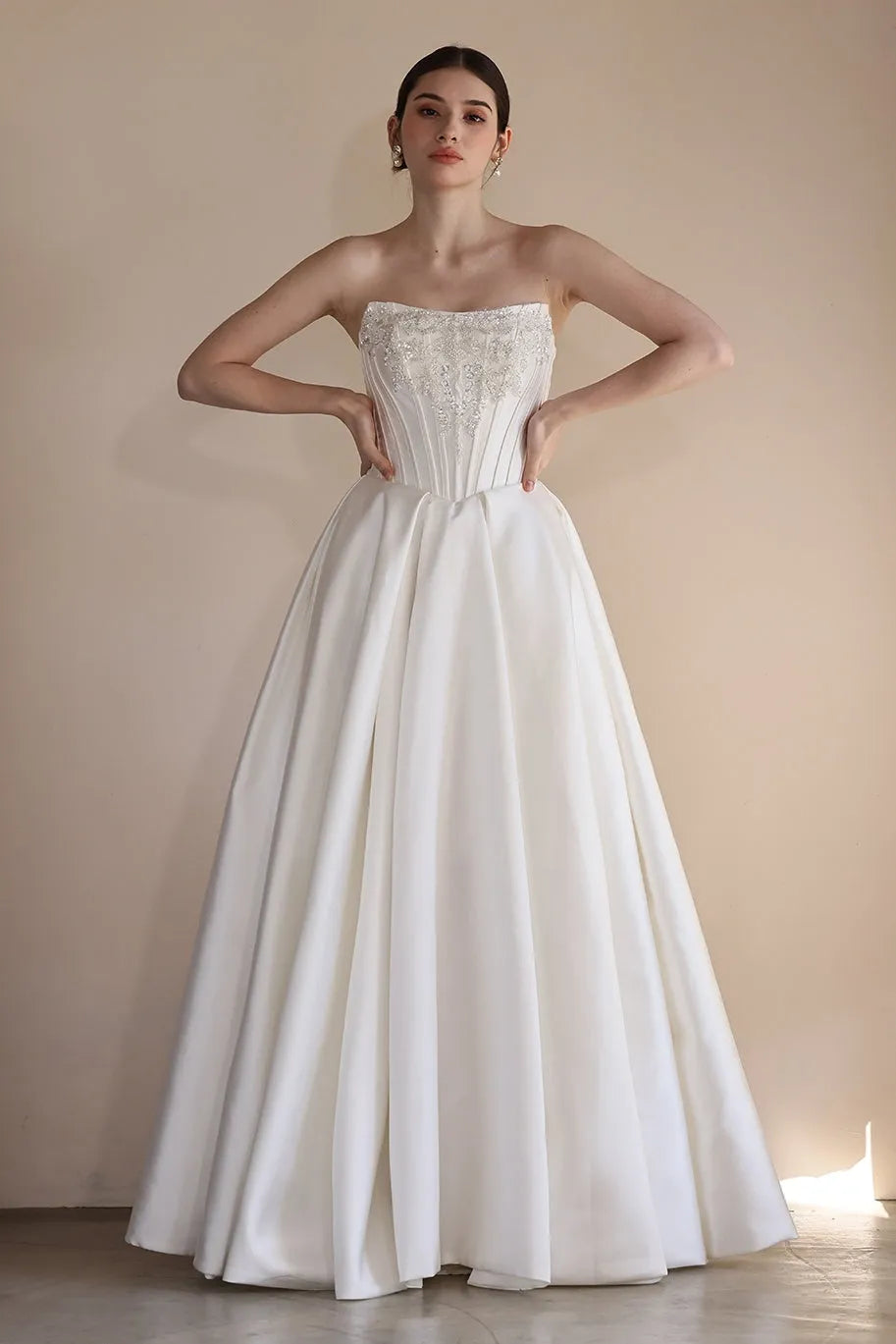 A-Line Floor Length Satin Wedding Dress CW3549