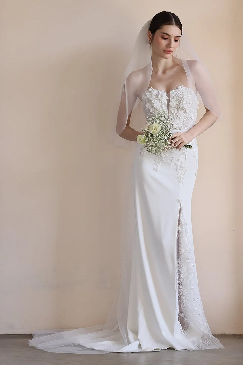 Trumpet-Mermaid Sweep-Brush Train Satin Lace Wedding Dress CW3551