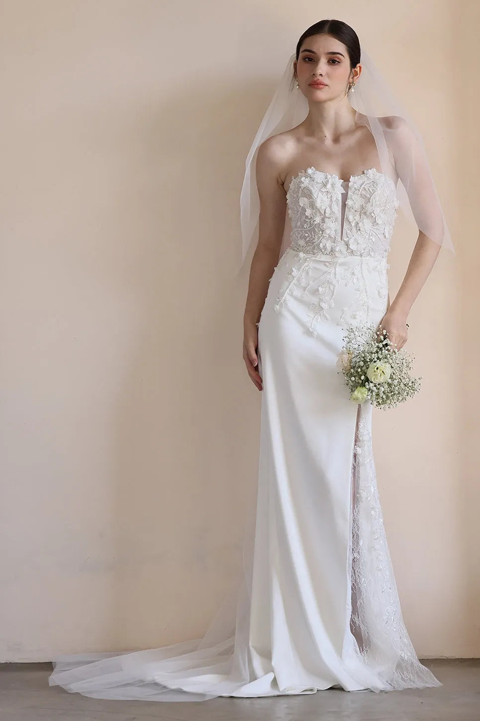Trumpet-Mermaid Sweep-Brush Train Satin Lace Wedding Dress CW3551