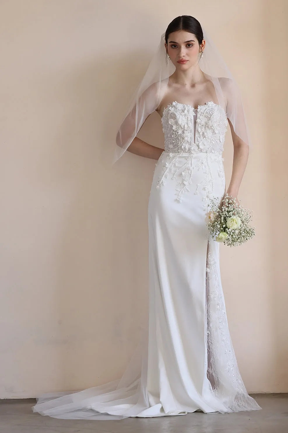 Trumpet-Mermaid Sweep-Brush Train Satin Lace Wedding Dress CW3551