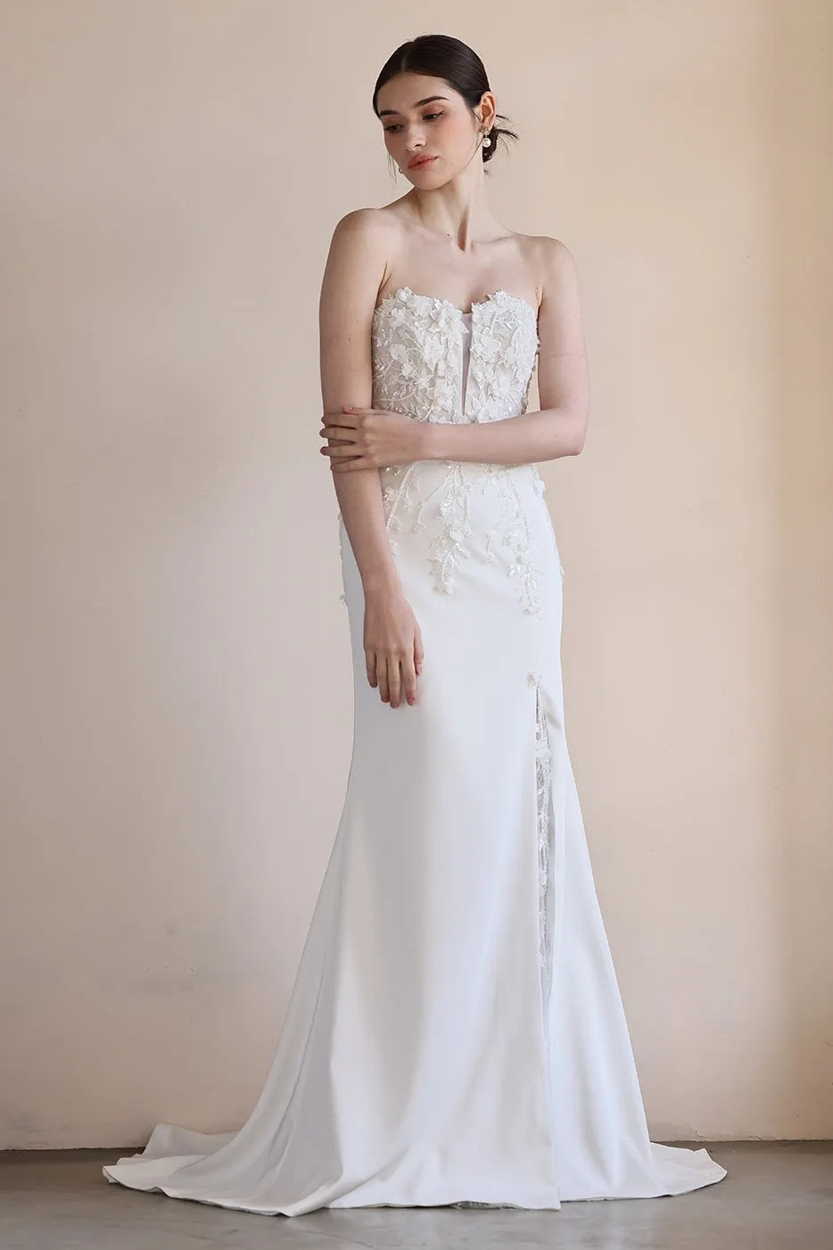 Trumpet-Mermaid Sweep-Brush Train Satin Lace Wedding Dress CW3551