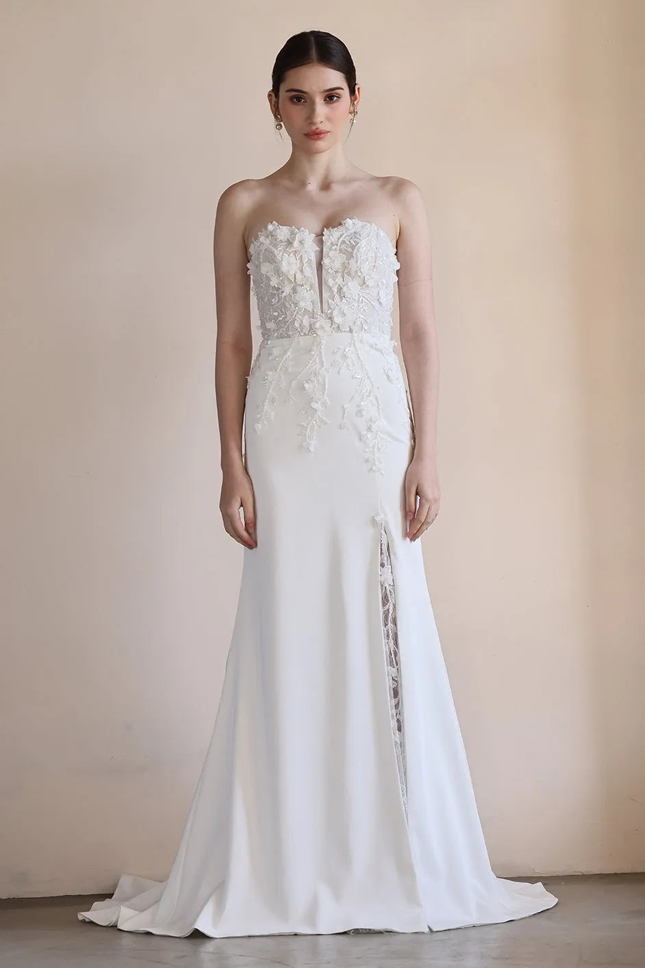 Trumpet-Mermaid Sweep-Brush Train Satin Lace Wedding Dress CW3551