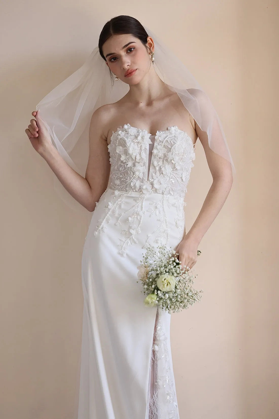Trumpet-Mermaid Sweep-Brush Train Satin Lace Wedding Dress CW3551
